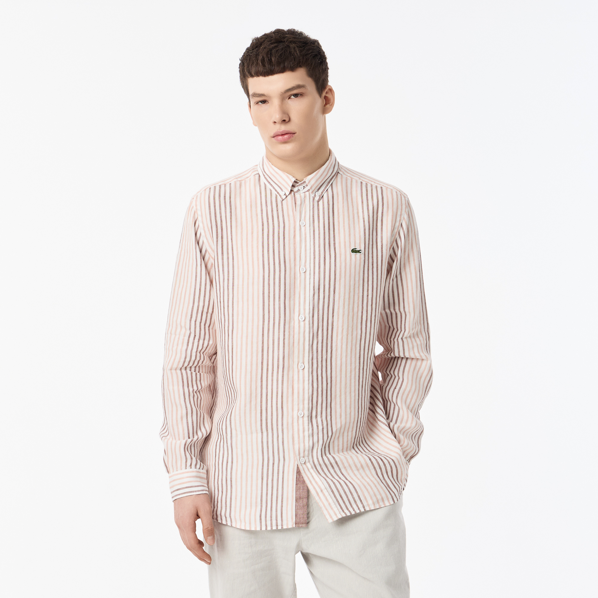 Мужская рубашка Lacoste из льна, коричневый, арт. CH0521