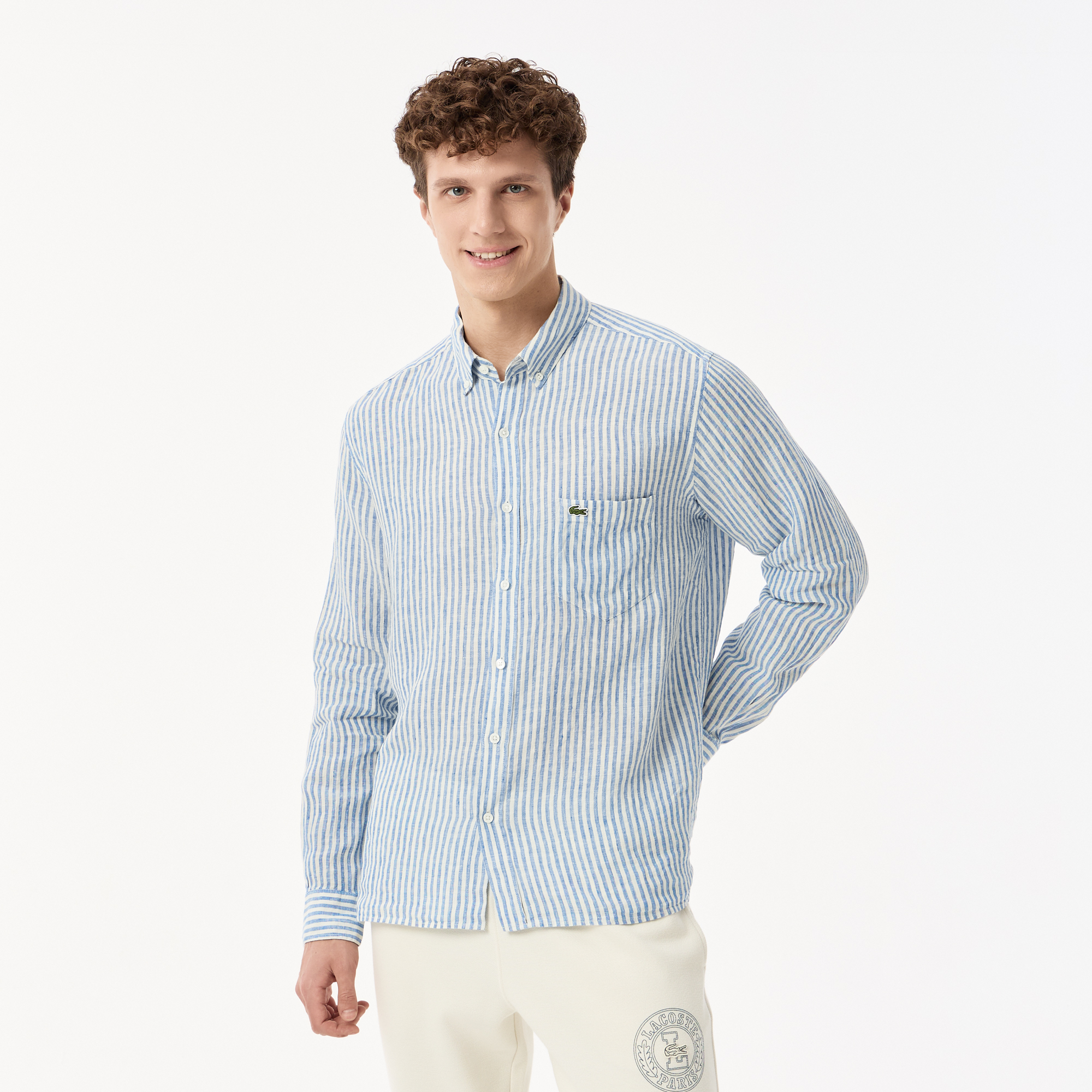 

Мужская льняная рубашка Lacoste в полоску, Синий