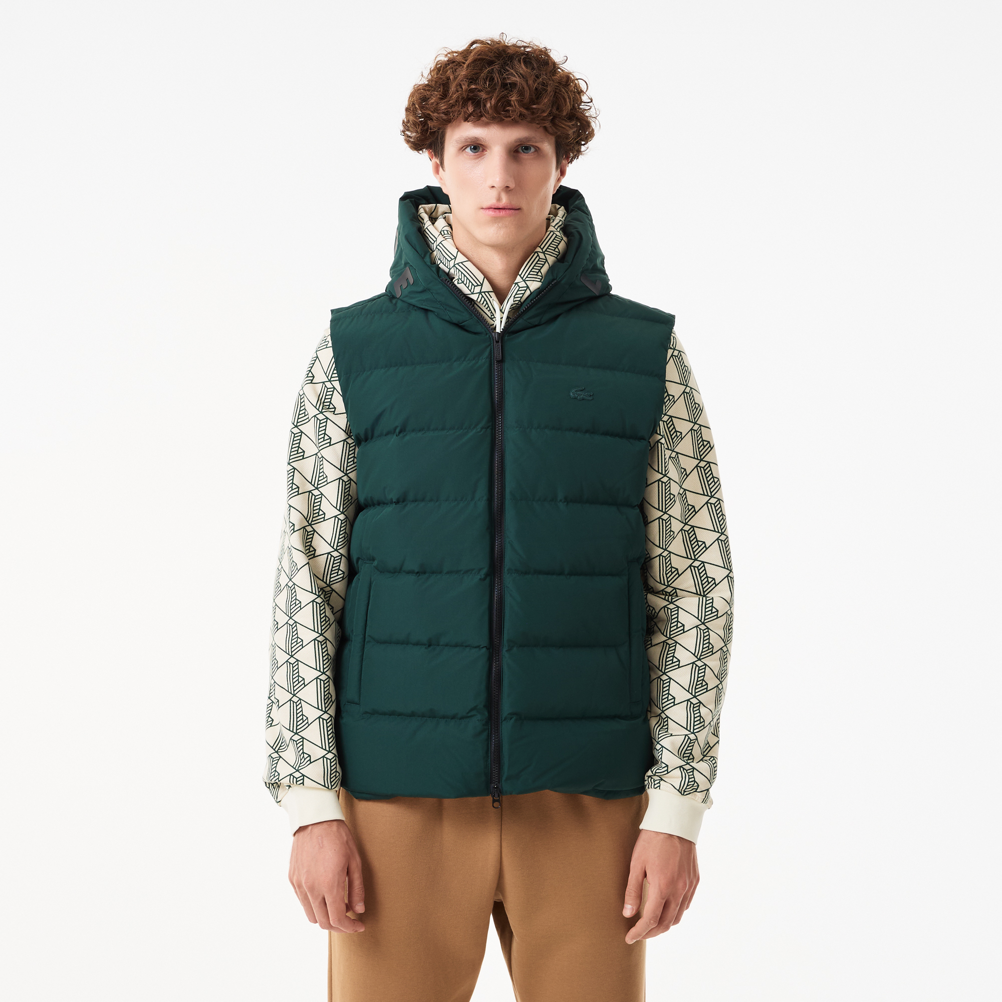 

Мужской утеплённый стёганый жилет Lacoste с капюшоном, Зелёный