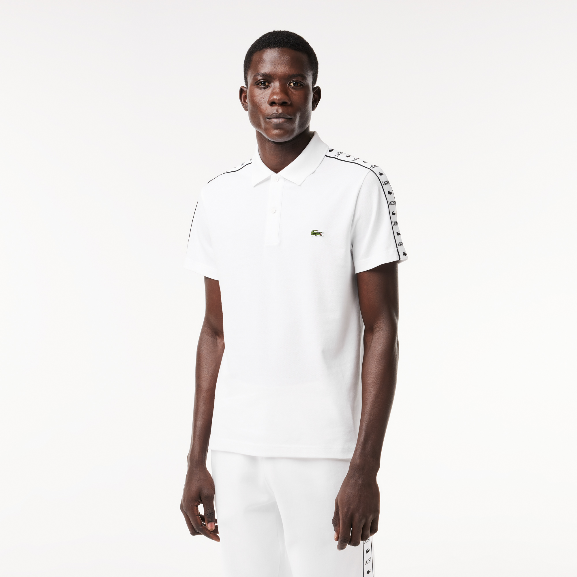Мужское поло Lacoste с контрастной полосой, белый, арт. PH7398