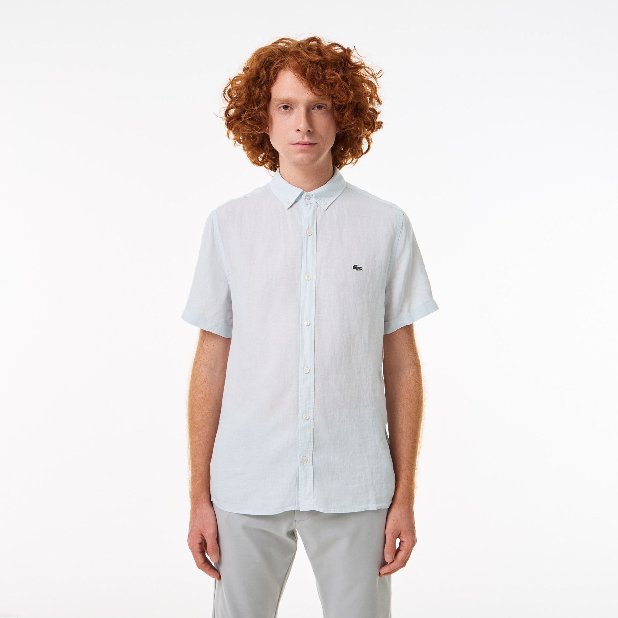 

Мужская льняная рубашка Lacoste с коротким рукавом, Голубой