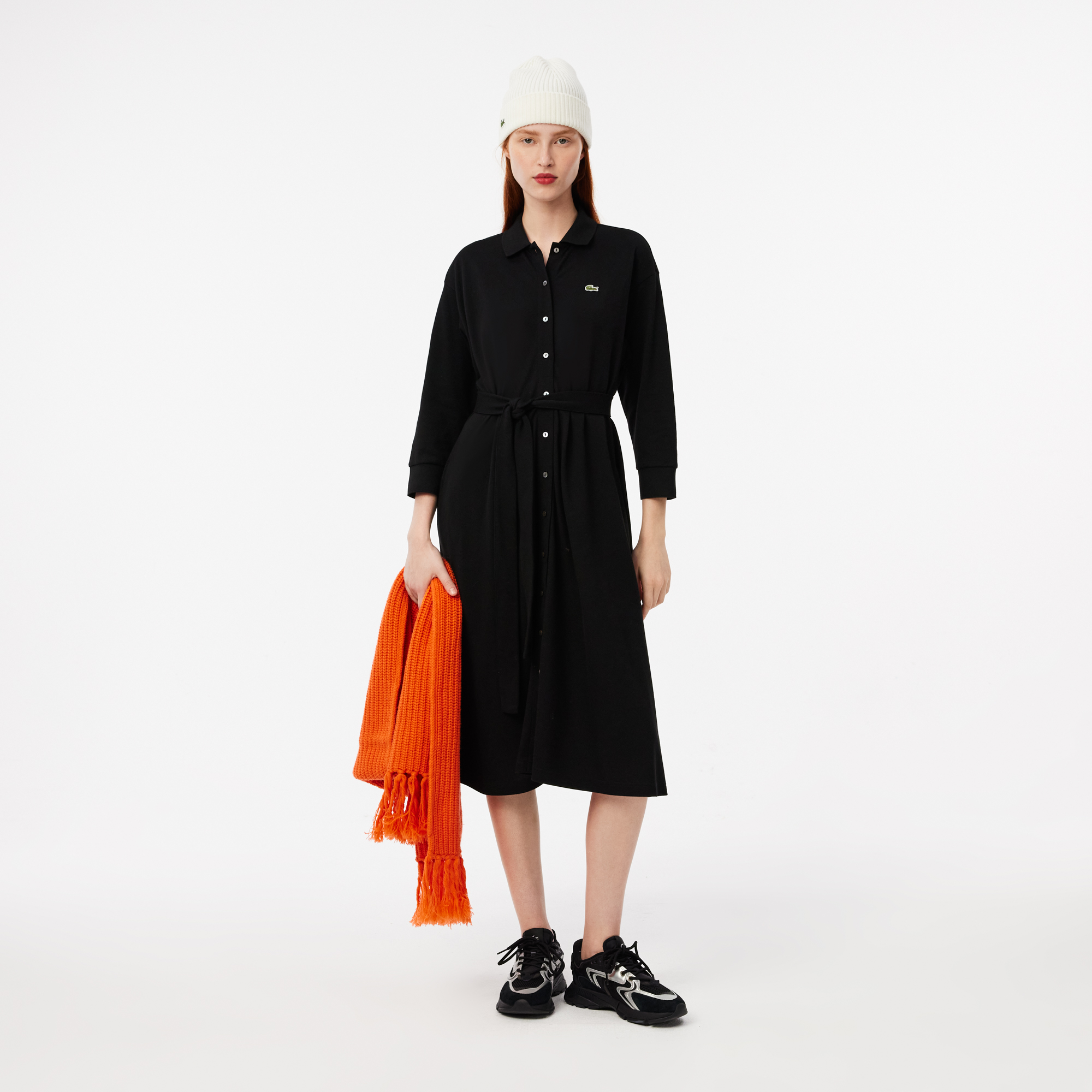 Женское платье Lacoste на пуговицах с длинным рукавом, черный, арт. EF0850