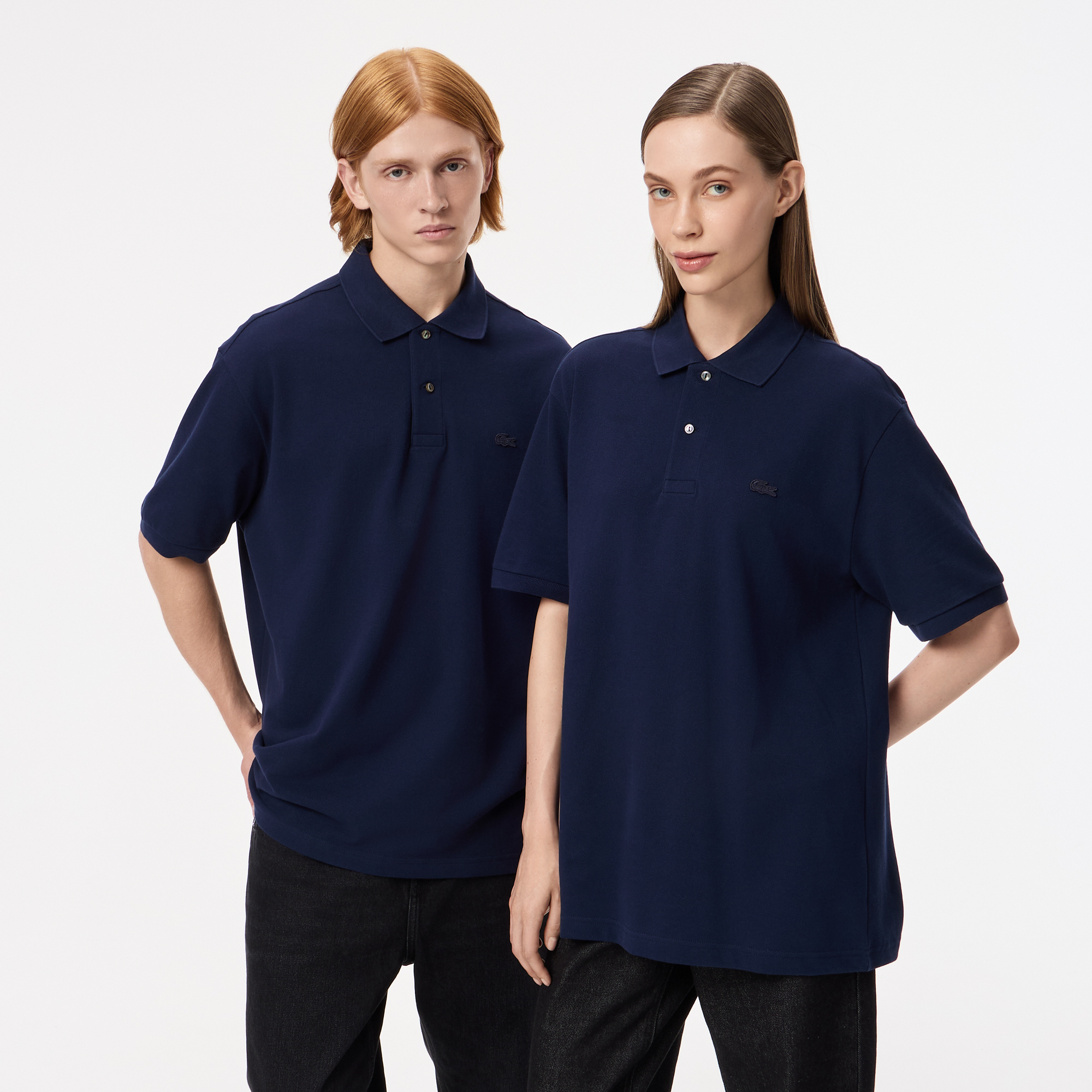 

Мужская рубашка-поло Lacoste свободного кроя из плотного хлопка, Синий