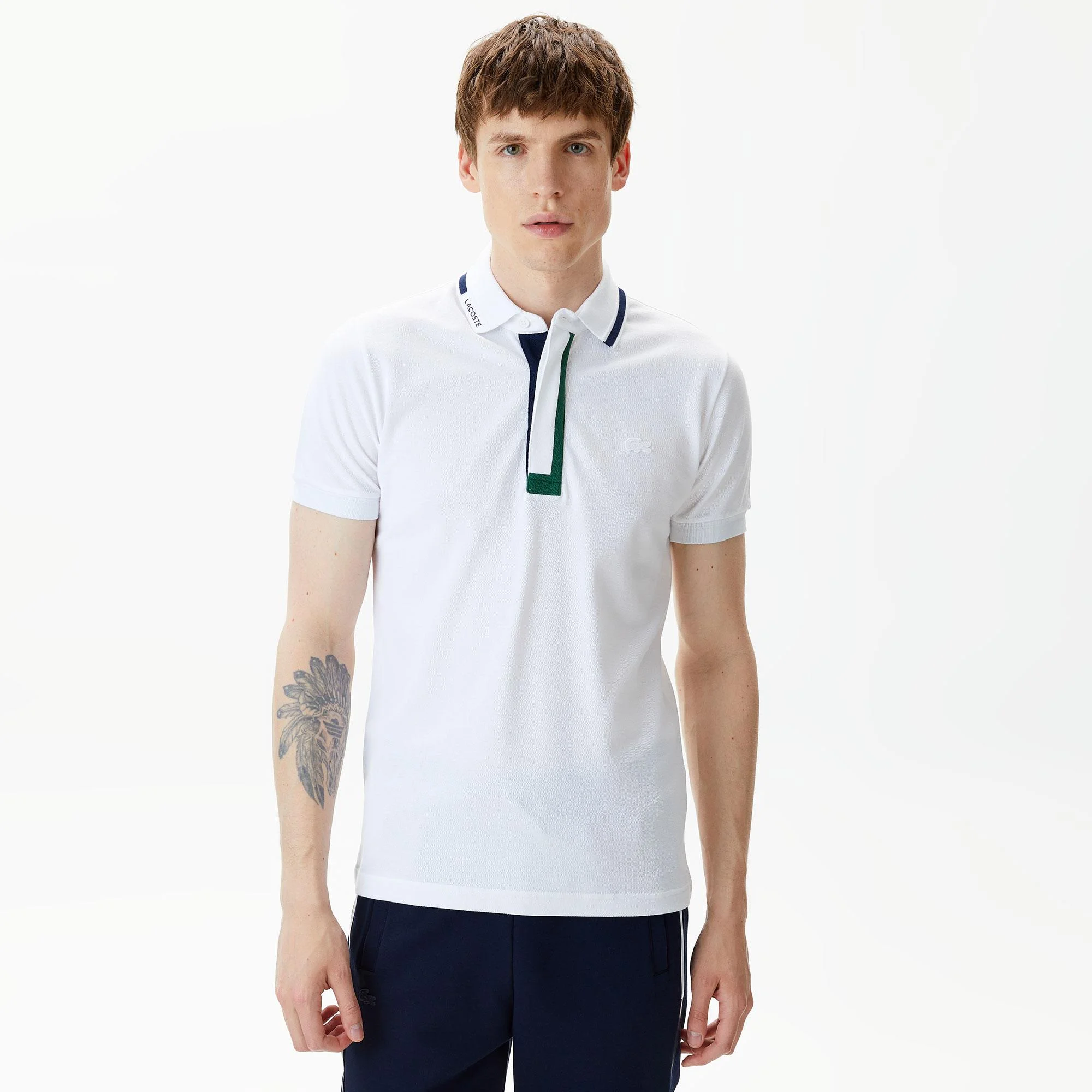 Мужское поло Lacoste с контрастным воротом, белый, арт. PH0405