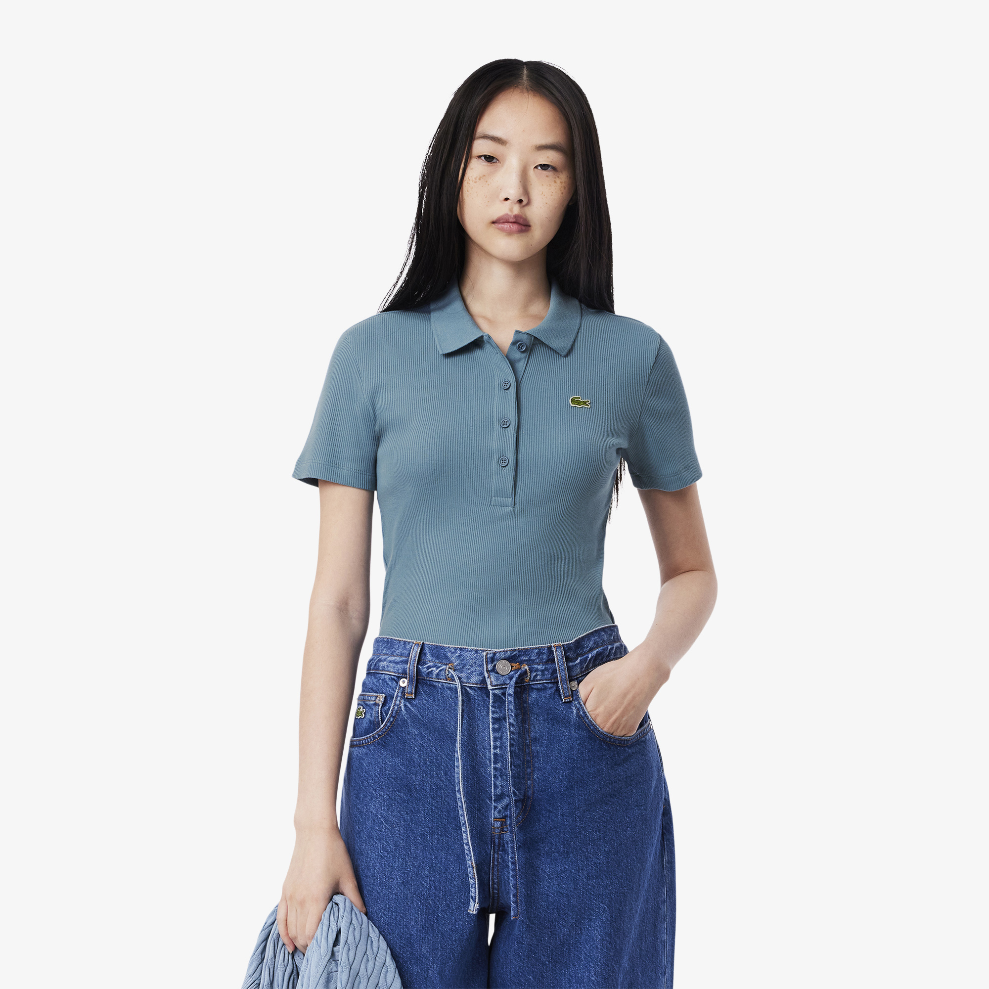 Женское поло Lacoste Slim Fit из органического хлопка, синий, арт. DF5377