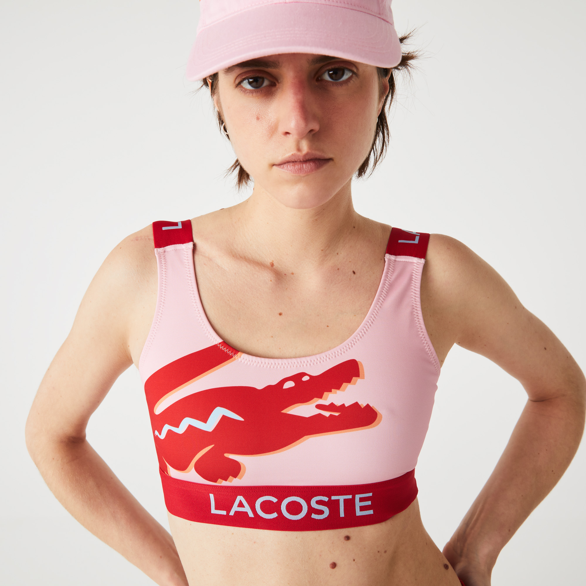 

Женский бикини-топ Lacoste с крокодиловым принтом, Розовый