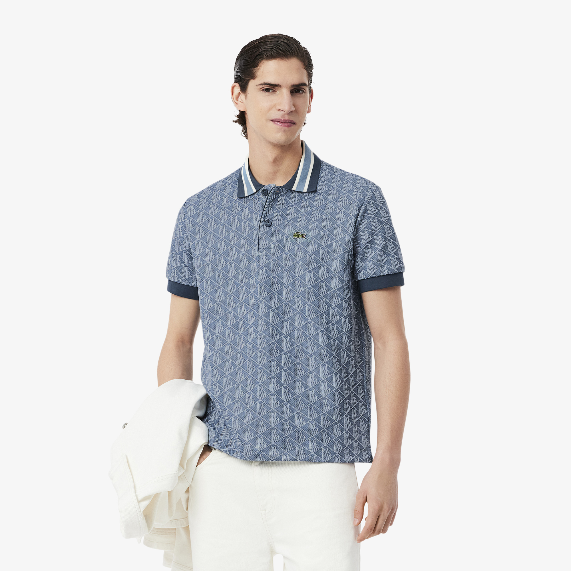 Мужское поло Lacoste Classic Fit с монограммой, синий, арт. DH1417