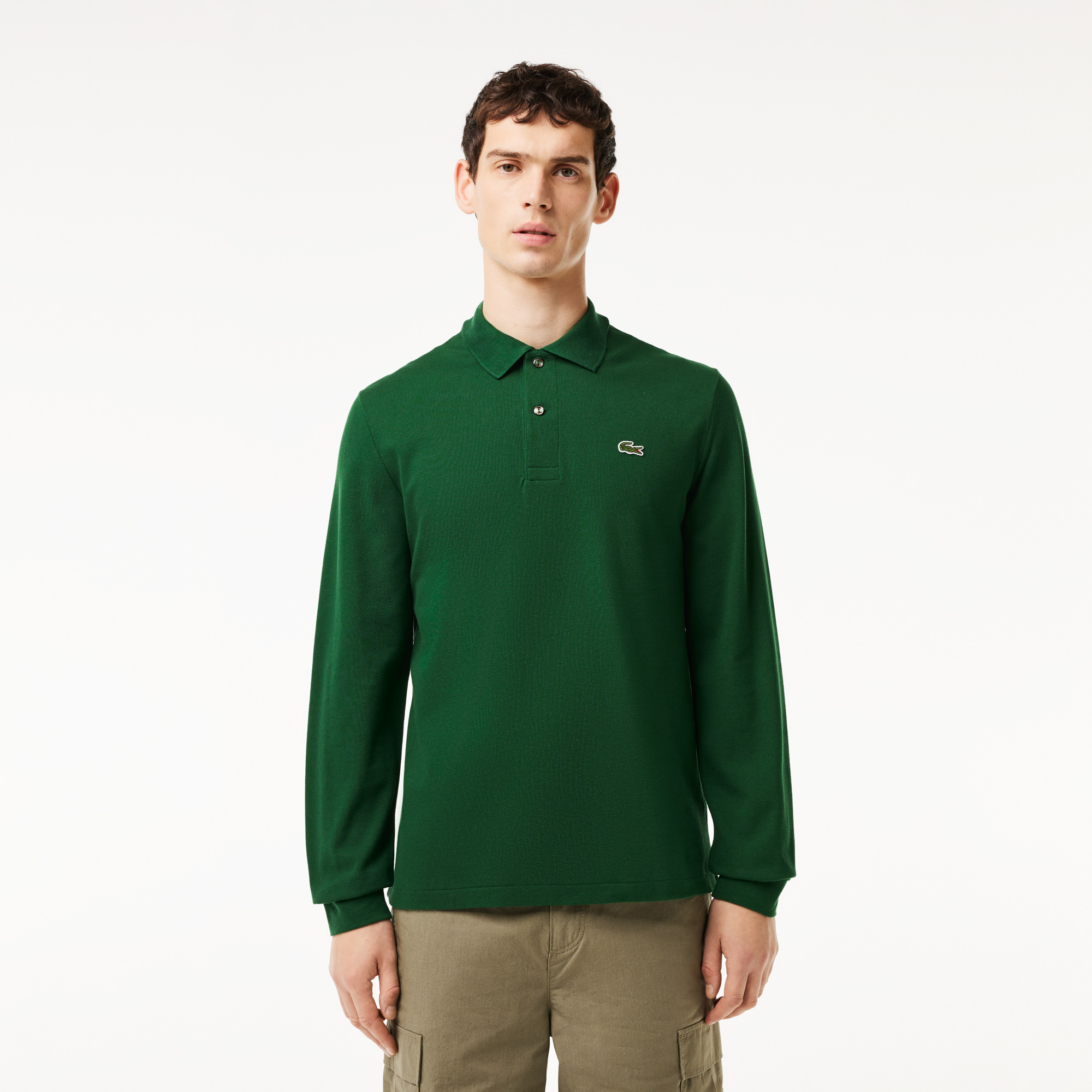 Мужское поло Lacoste Classic Fit с длинным рукавом, зеленый, арт. L1312