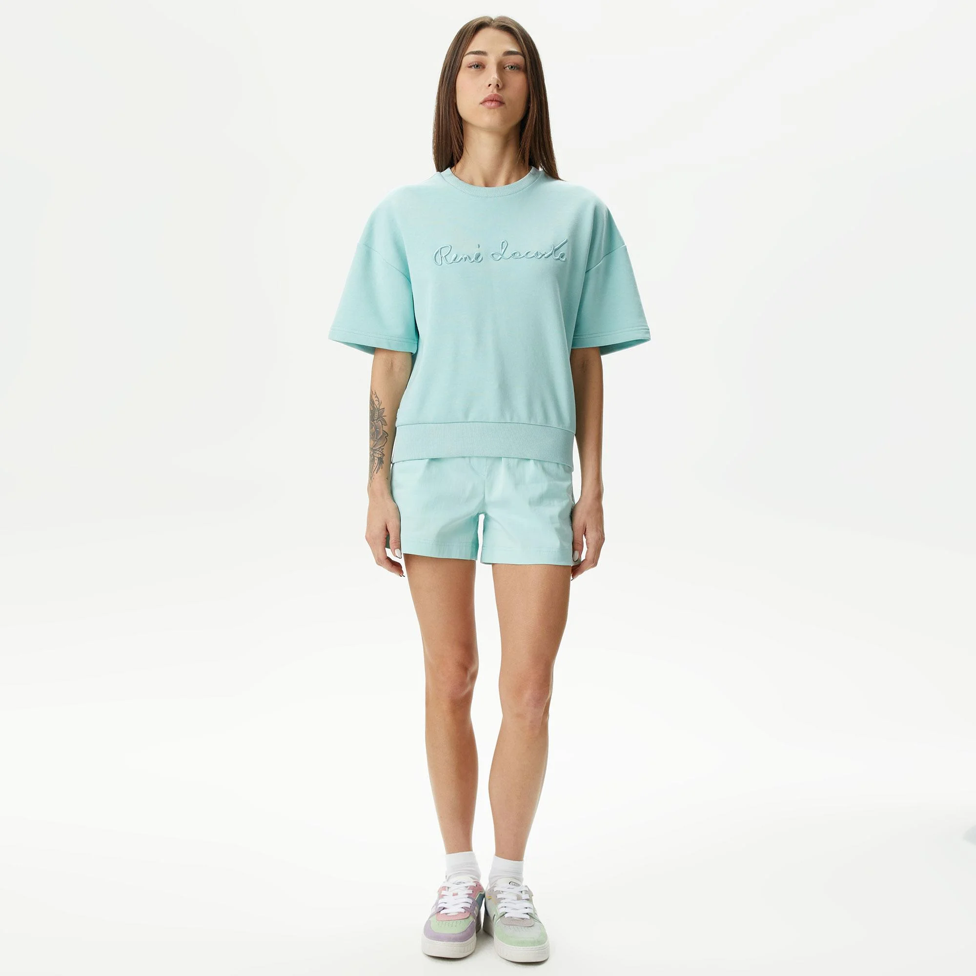 Женские короткие однотонные шорты Lacoste, зеленый, арт. FF0401