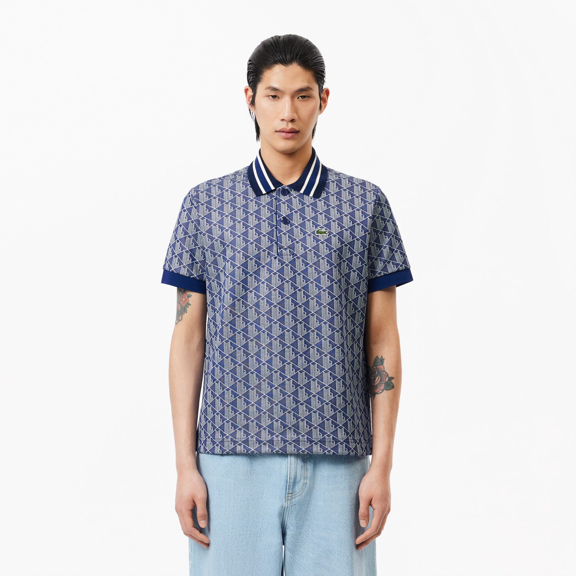 Мужское поло Lacoste Classic Fit с монограммой, синий, арт. DH1417