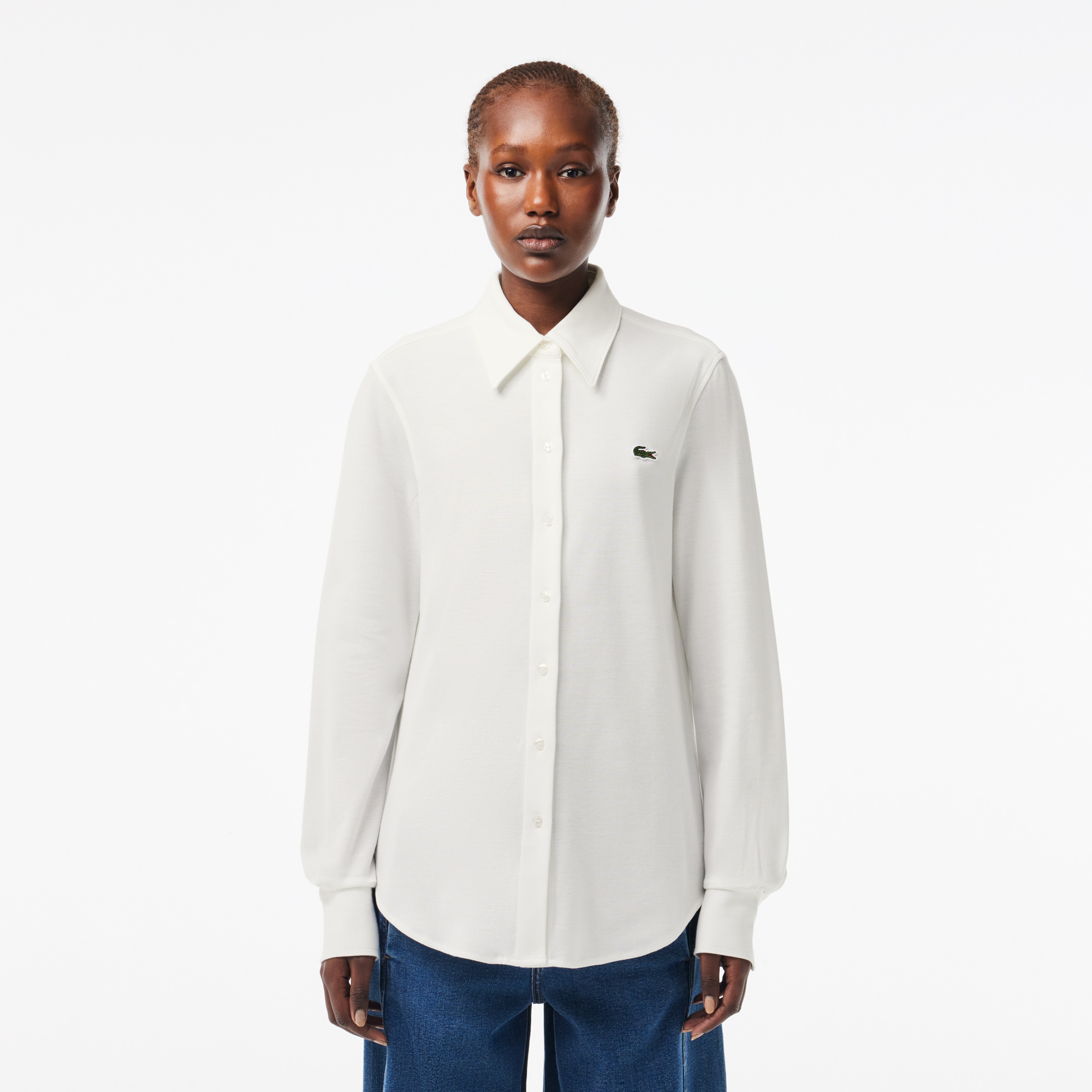 

Женская хлопковая рубашка Lacoste с нашивкой-логотипом, Белый
