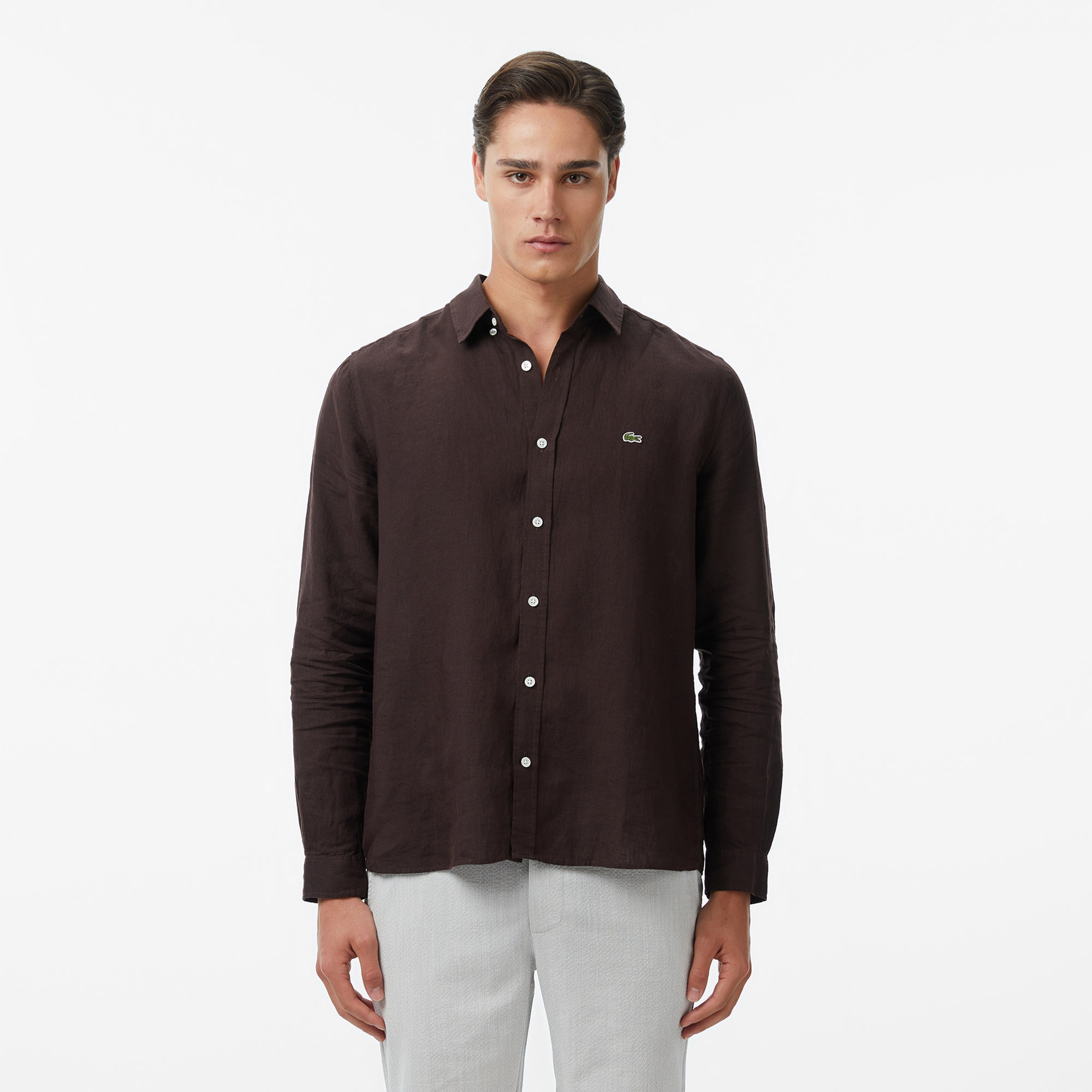 Рубашка мужская льняная Lacoste, коричневый, арт. CH5692T