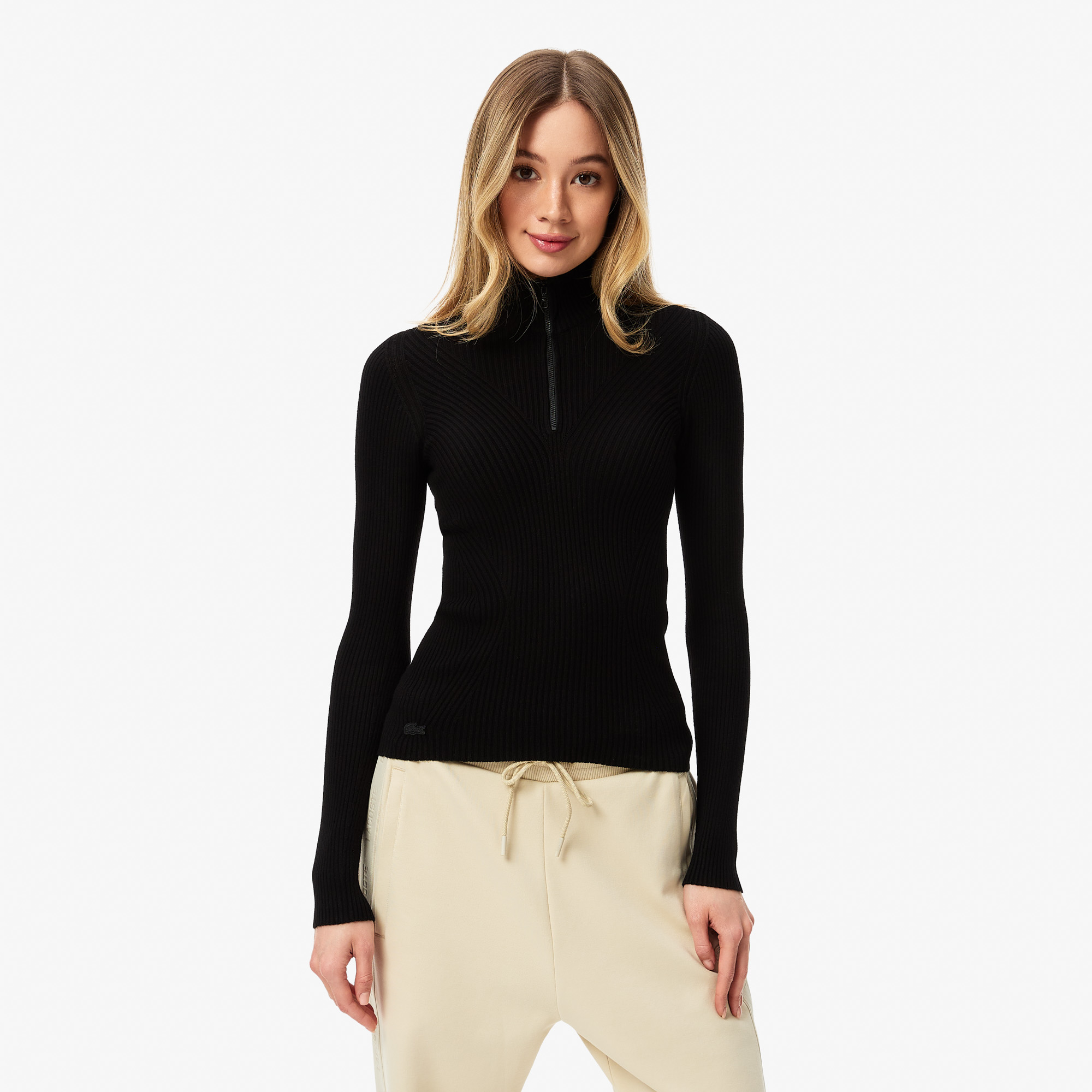 

Женский свитер Lacoste с высоким воротником на молнии, Чёрный