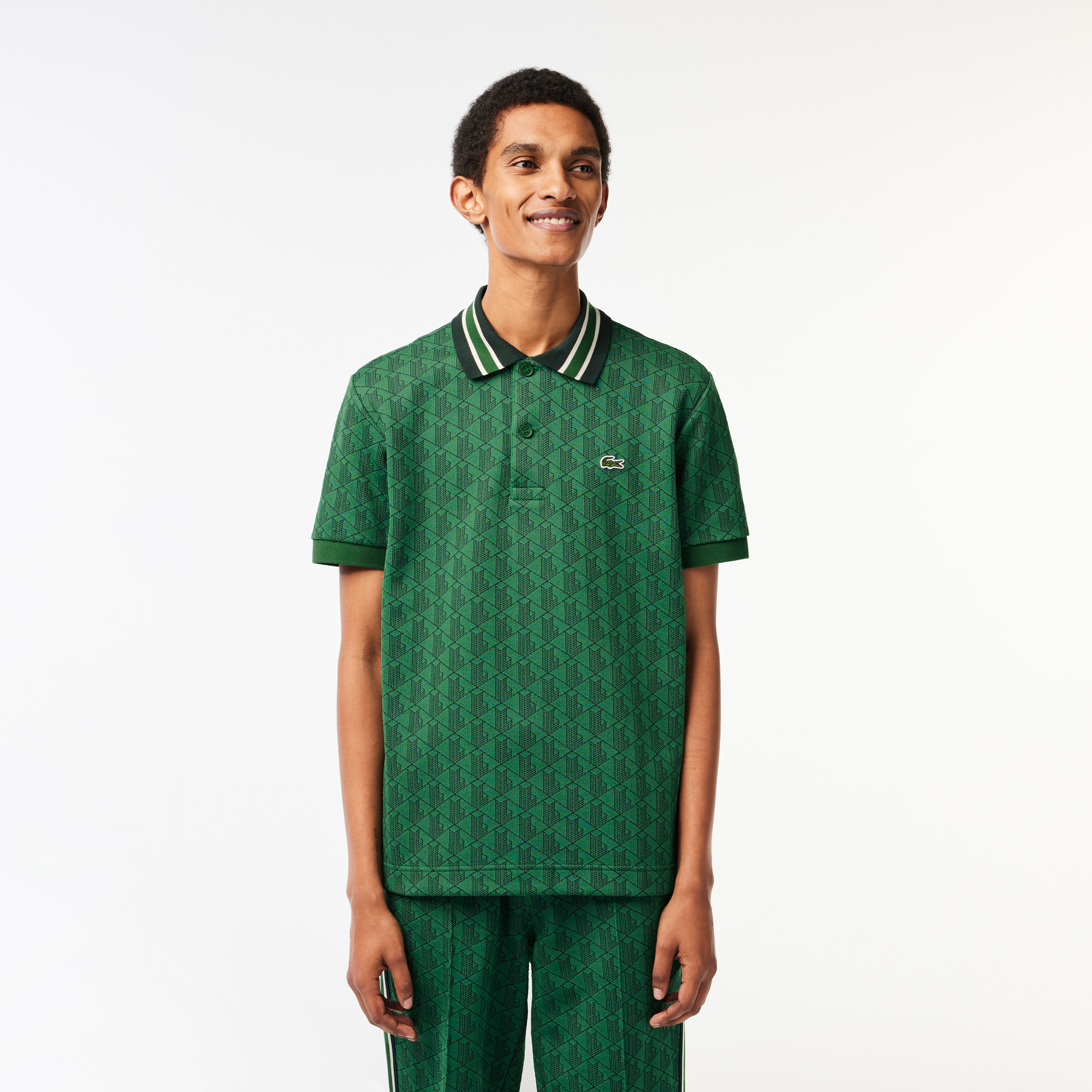

Мужское поло Lacoste классического кроя с монограммой, Зелёный