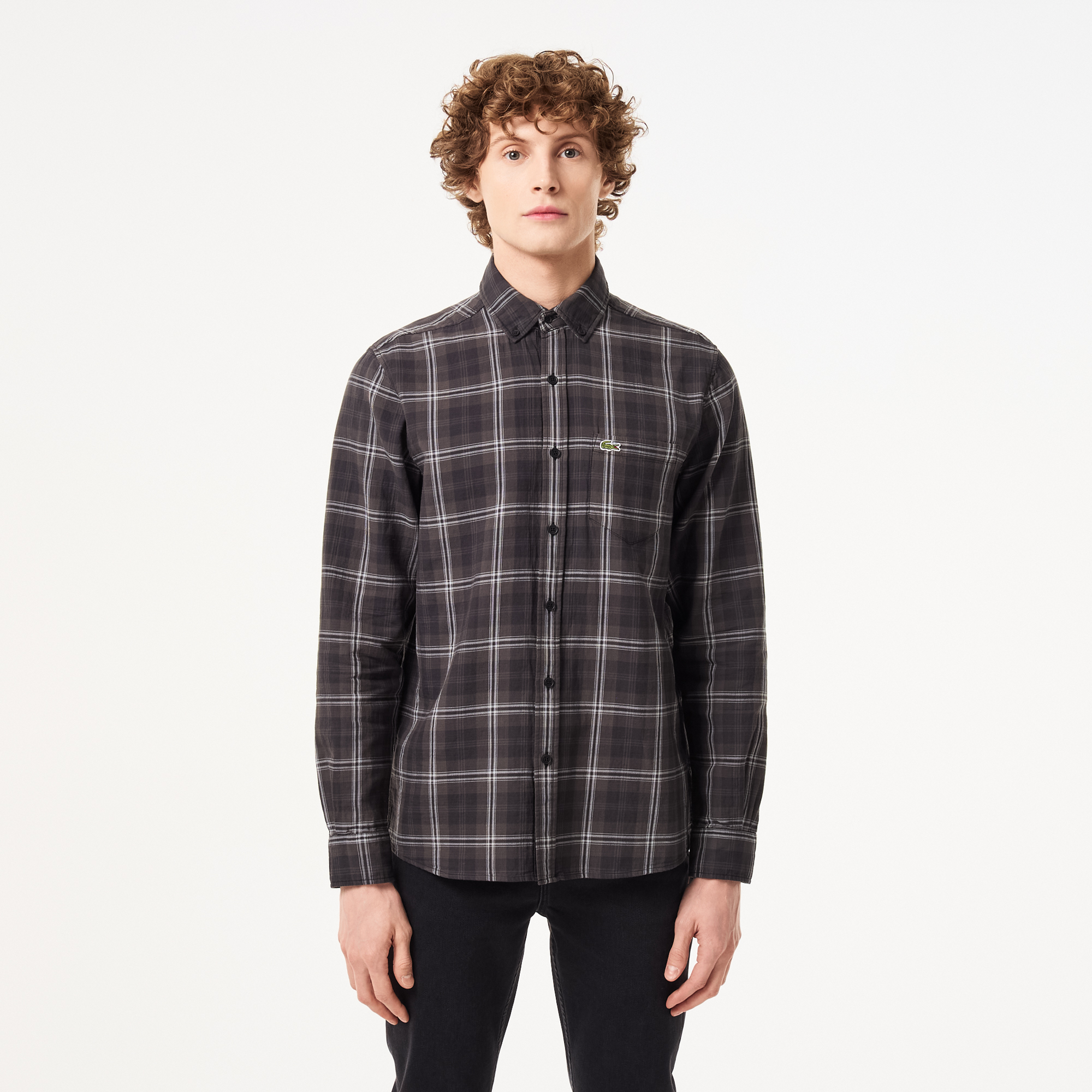 Мужская хлопковая рубашка Lacoste в клетку, черный, арт. CH2543