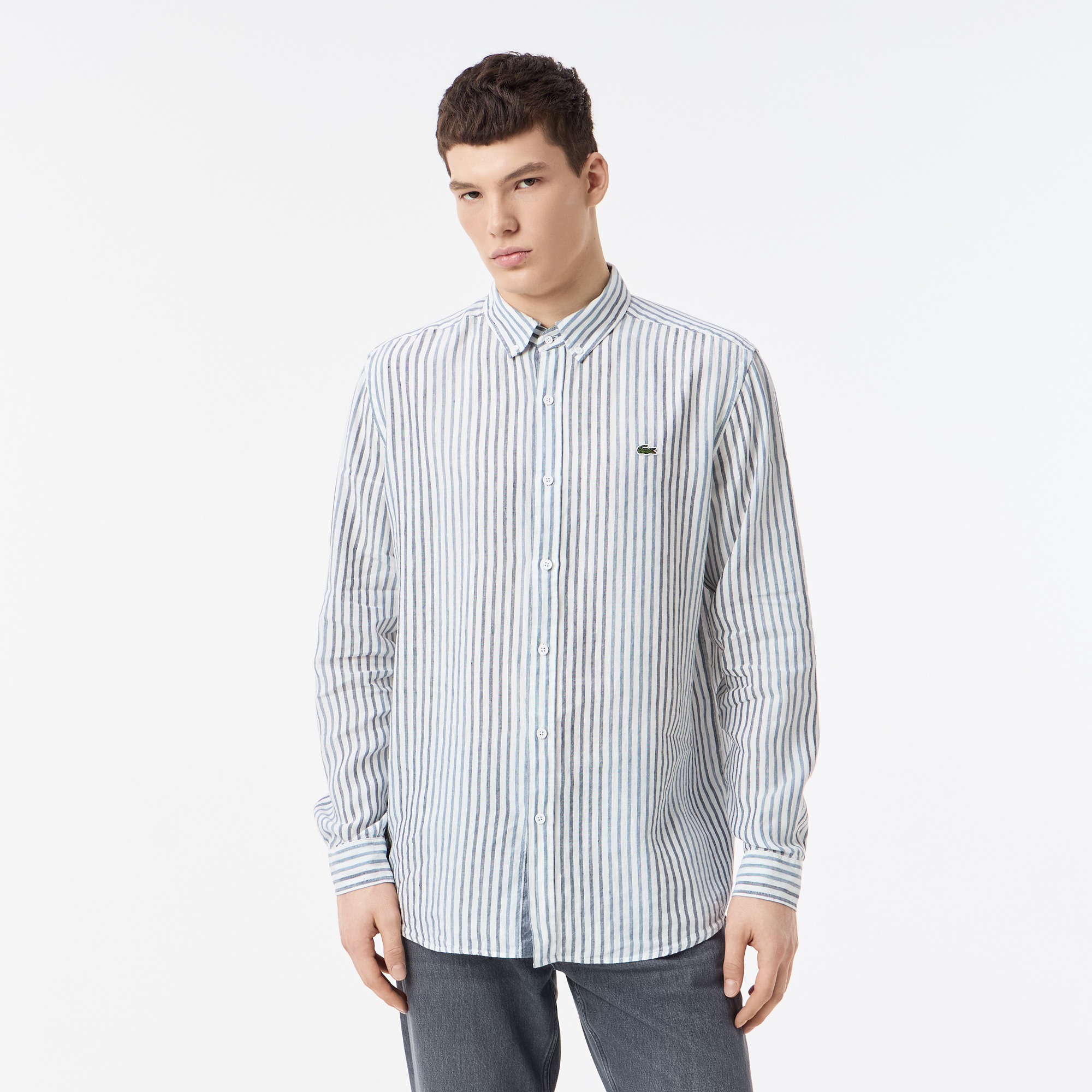 Мужская льняная рубашка Lacoste, синий, арт. CH0521