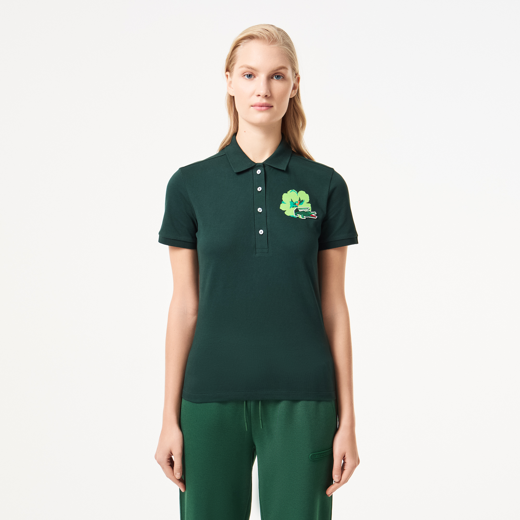 

Женское хлопковое эластичное мини-поло Lacoste L.12.D, Зелёный