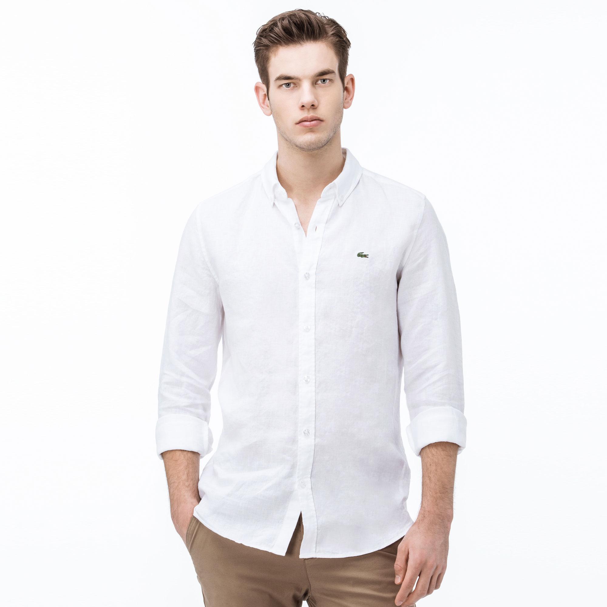 Мужская рубашка Lacoste из льна Slim Fit, белый, арт. CH0826L