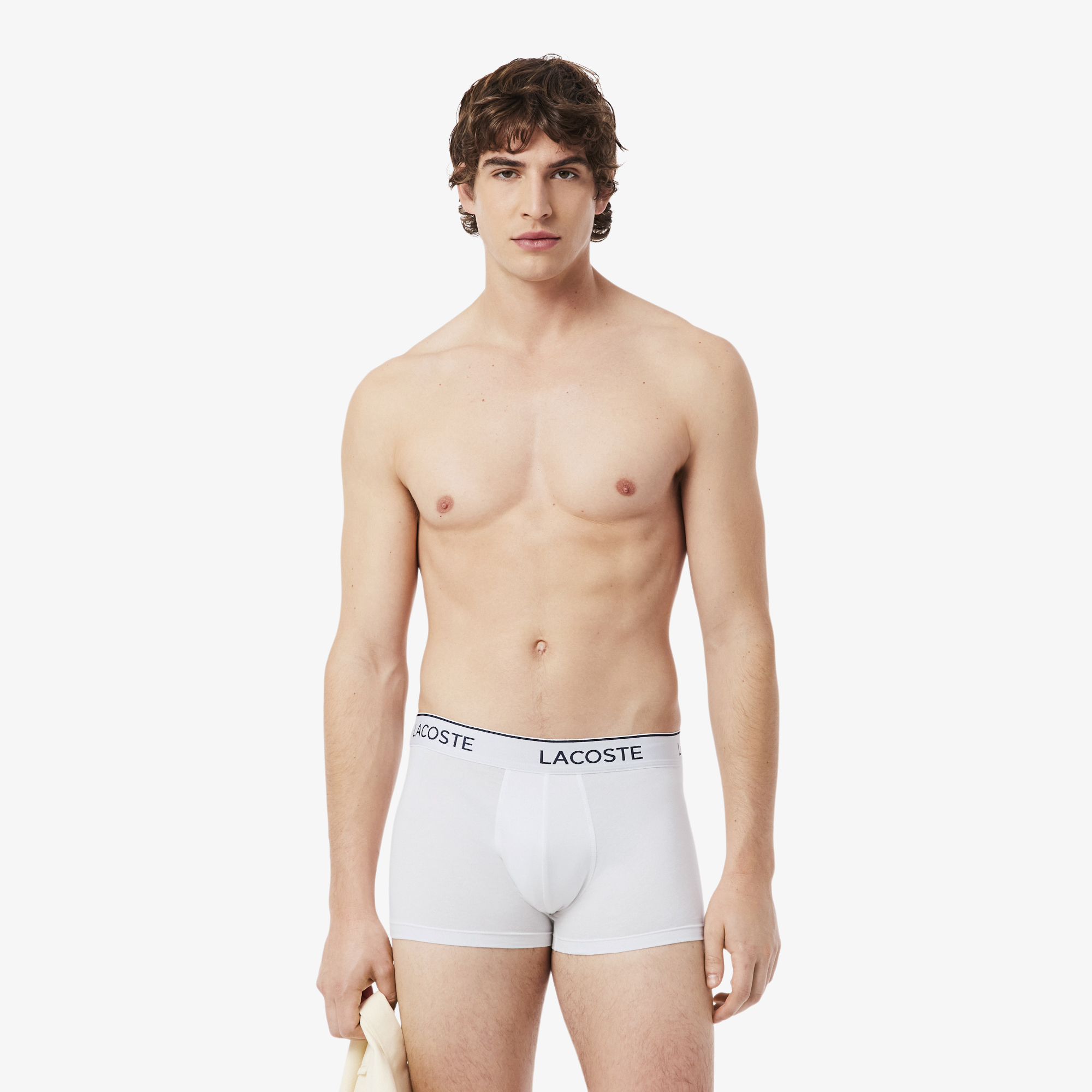 Мужские хлопковые трикотажные трусы-боксеры Lacoste (3шт.) 5H9002 белый 