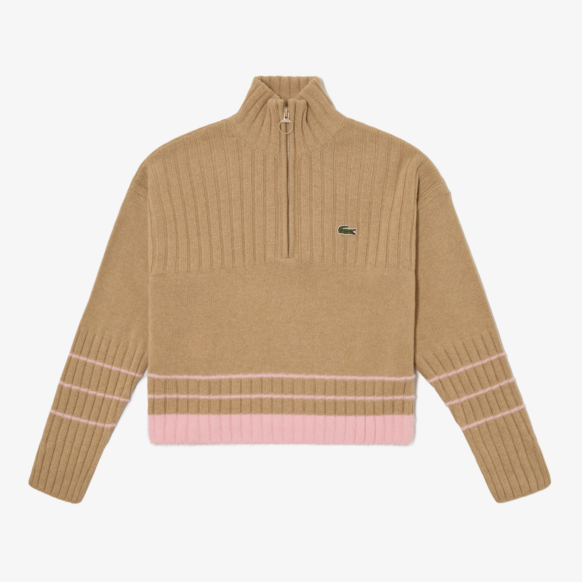 Женский короткий свитер Lacoste на молнии с длинным рукавом