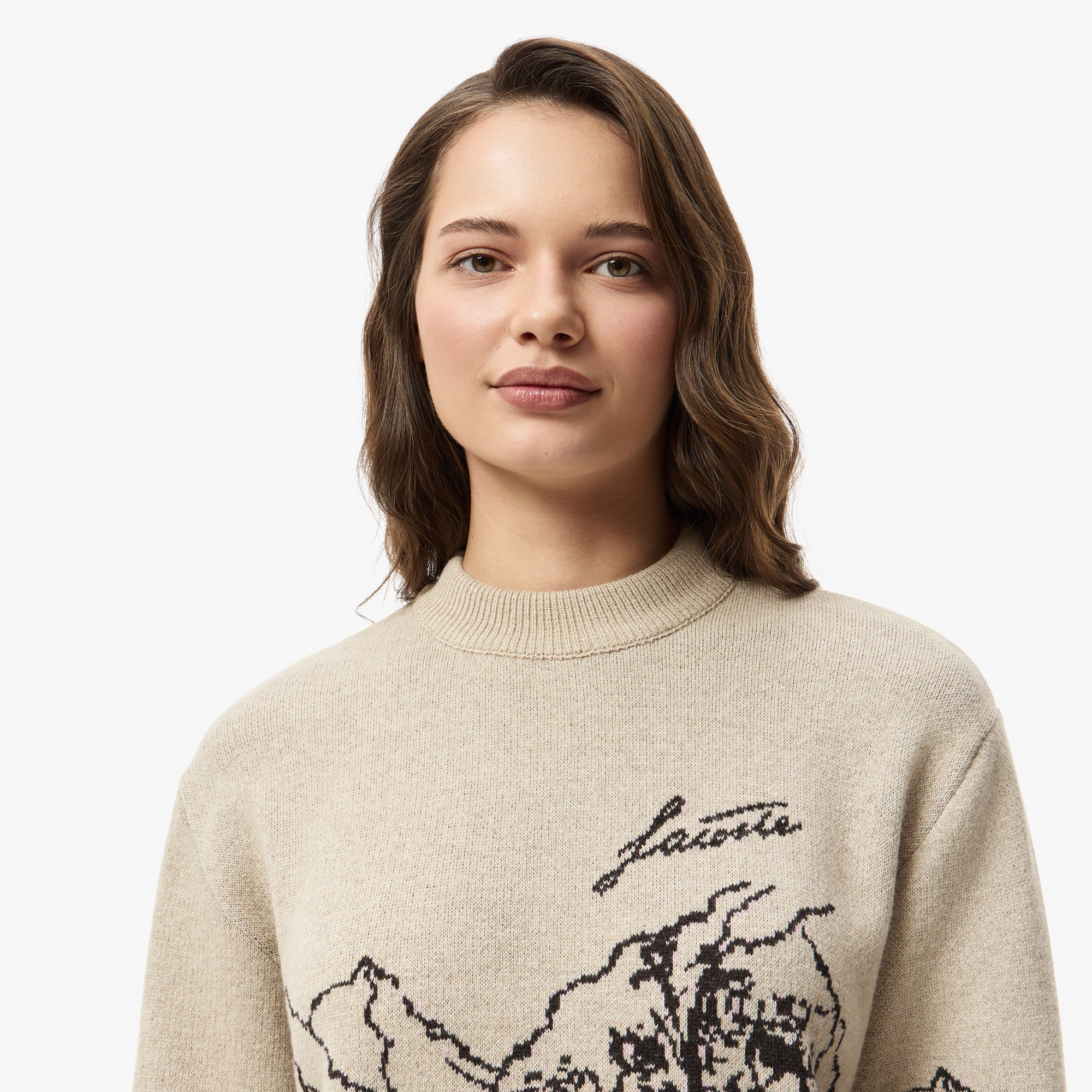 Женский свитер Lacoste с принтом RELAXED FIT AF2611 бежевый  Фото 3