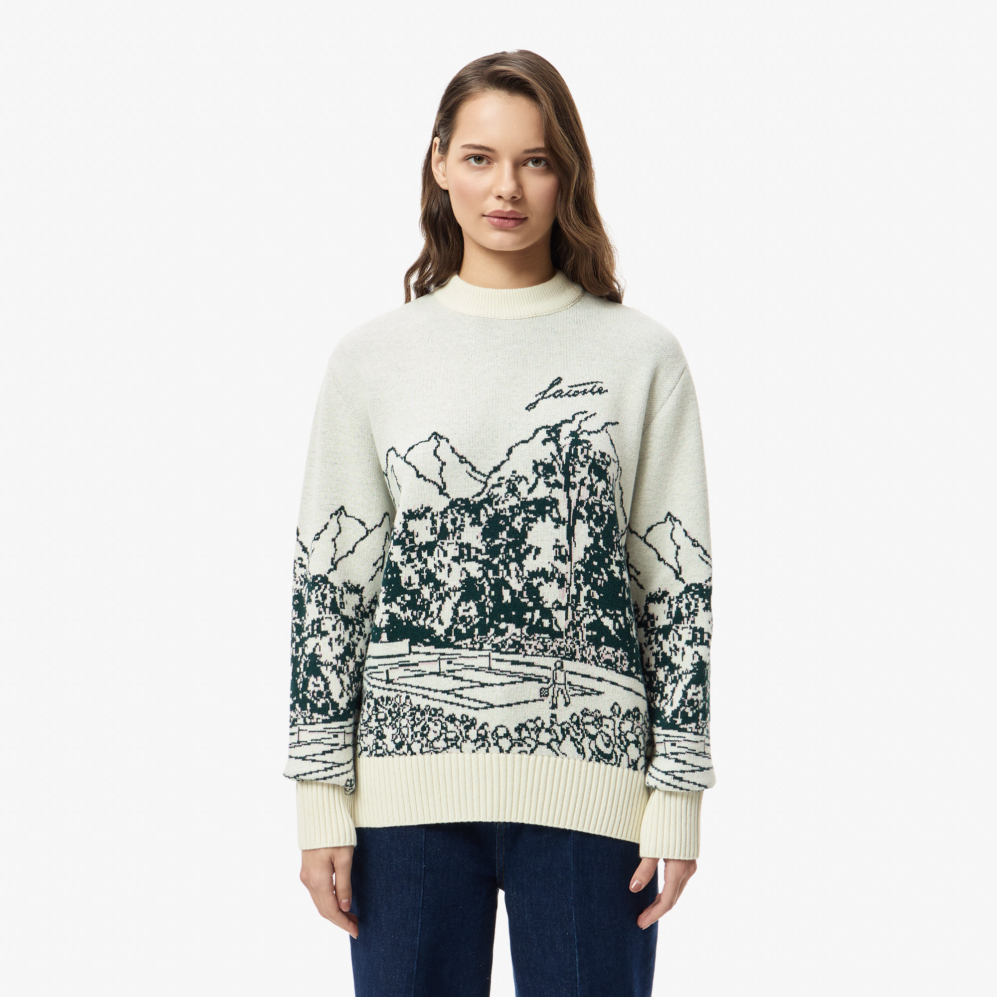 Женский свитер Lacoste с принтом RELAXED FIT AF2611 белый 