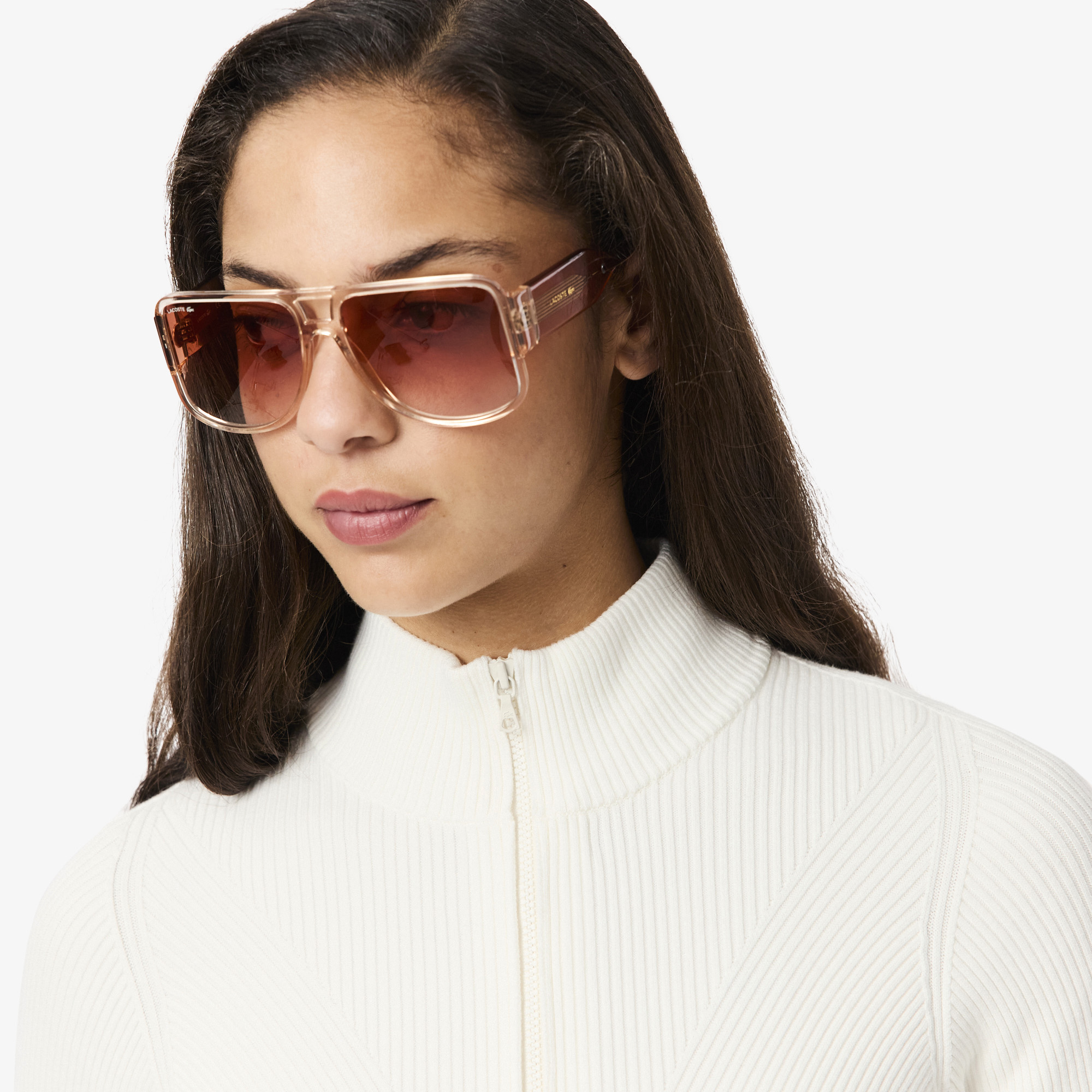 Женский свитер Lacoste с высоким воротником на молнии AF4144 молочный  Фото 3