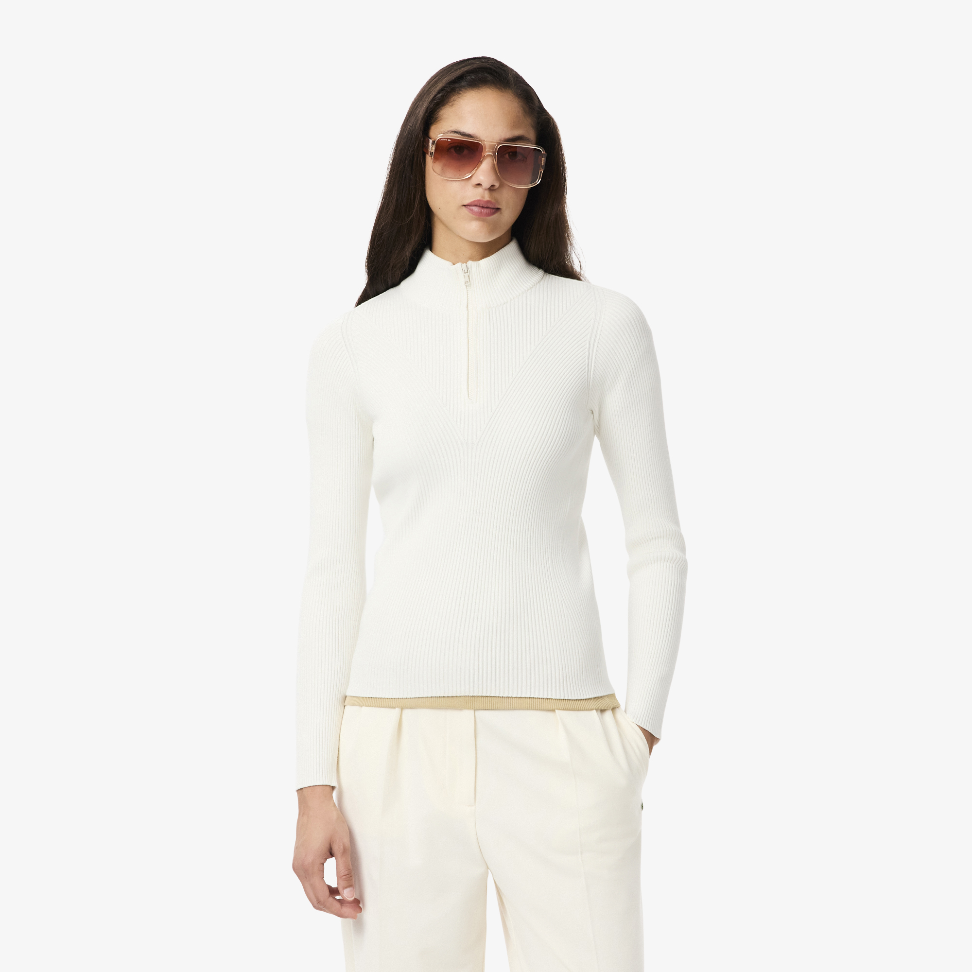 Свитер Lacoste с высоким воротником на молнии, молочный, арт. af4144