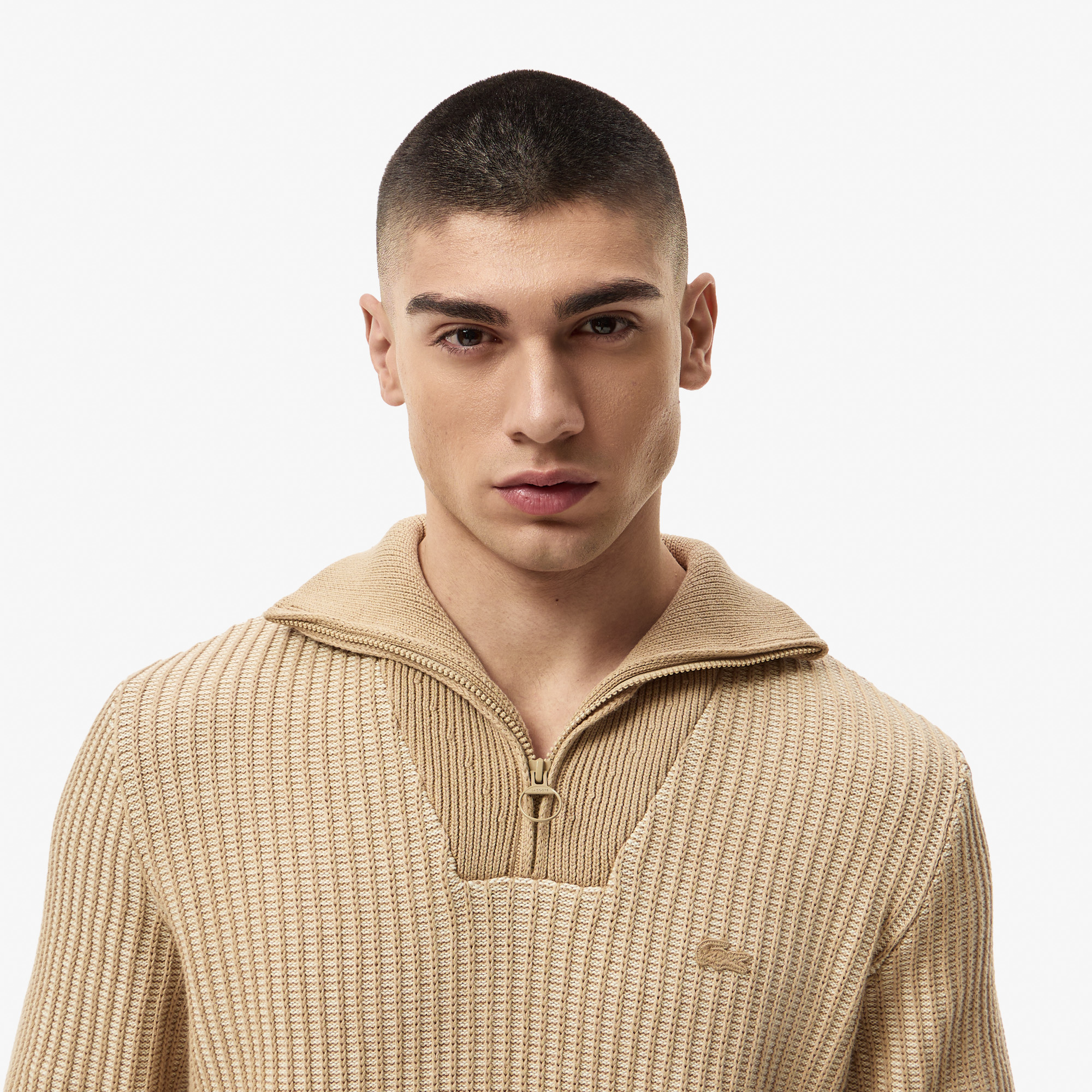 Мужской свитер Lacoste с высоким воротом на молнии CLASSIC FIT AH2601 бежевый  Фото 3