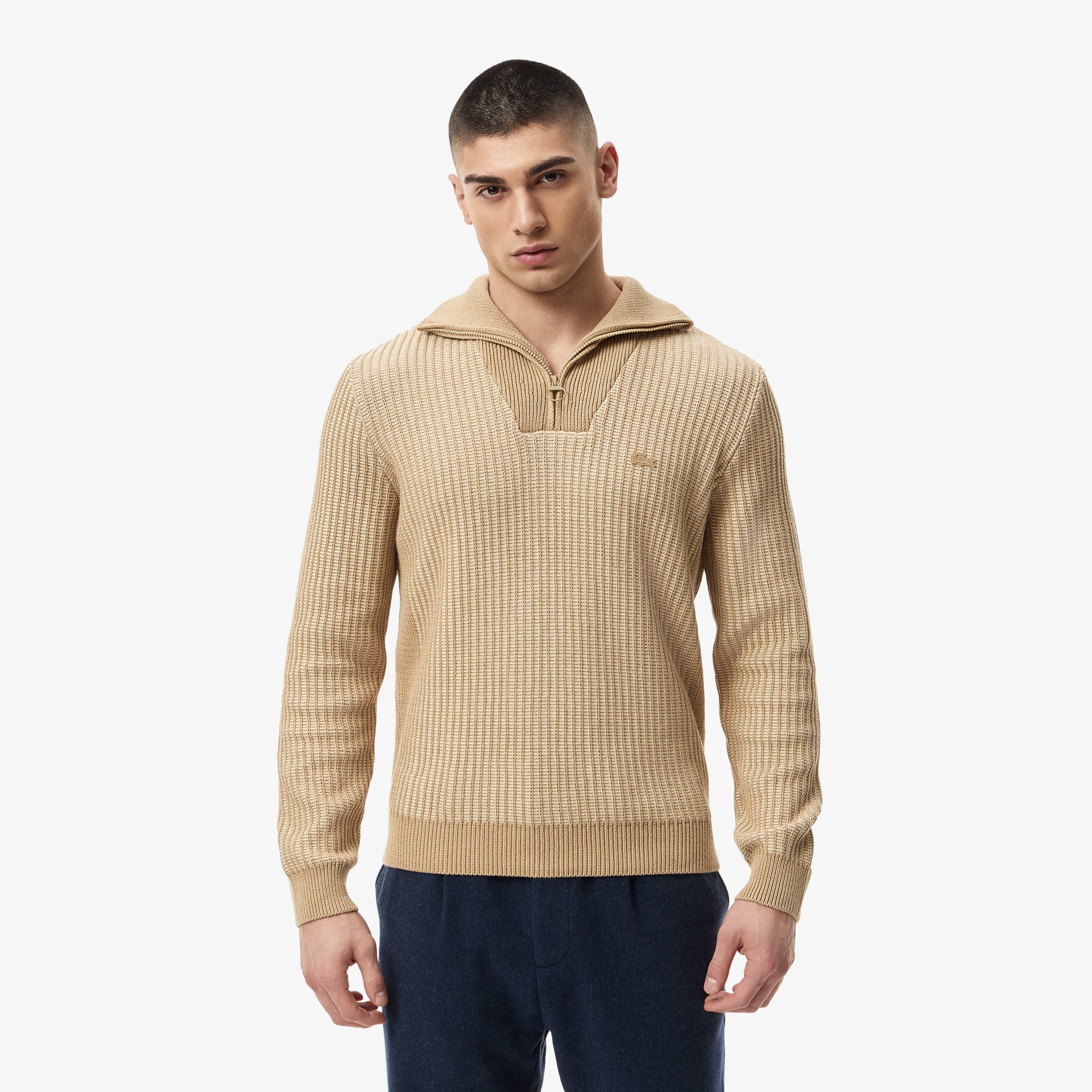Мужской свитер Lacoste с высоким воротом на молнии CLASSIC FIT AH2601 бежевый 