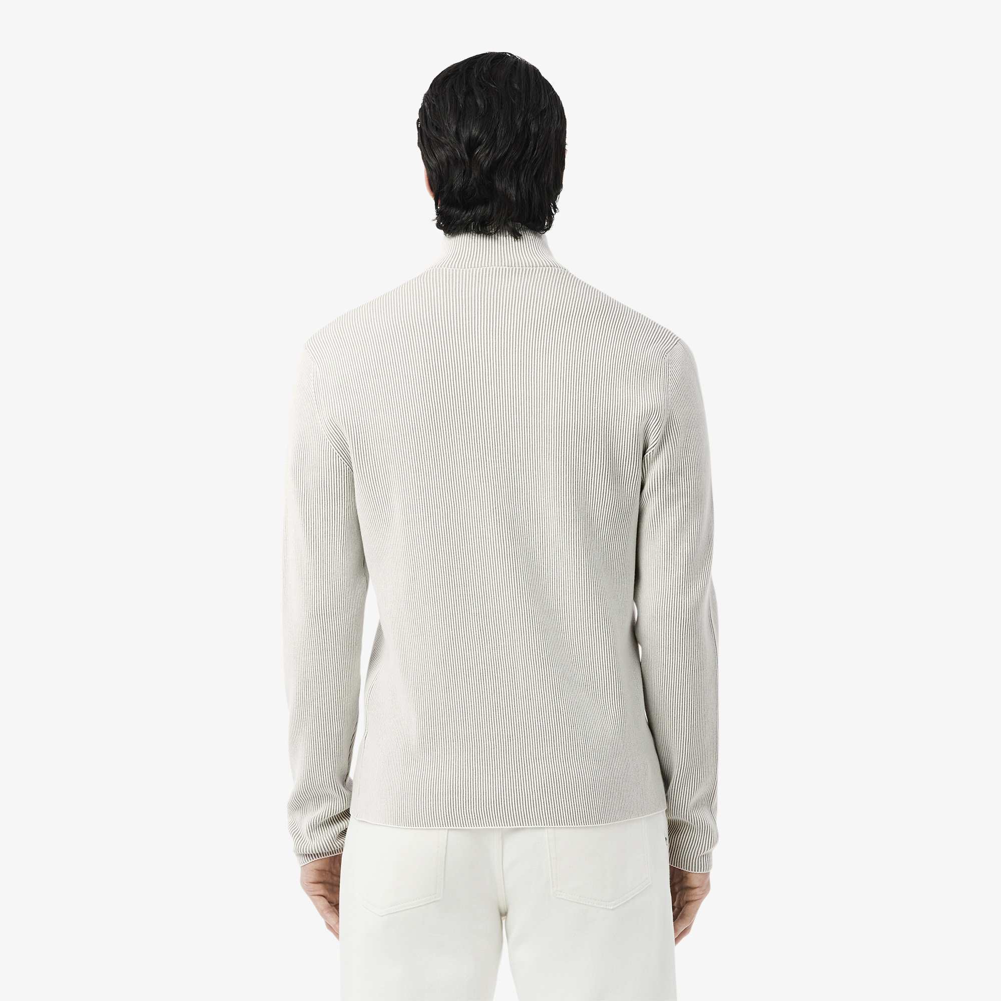 Мужской ребристый свитер на застежке Lacoste с высоким воротником AH9312 белый  Фото 2