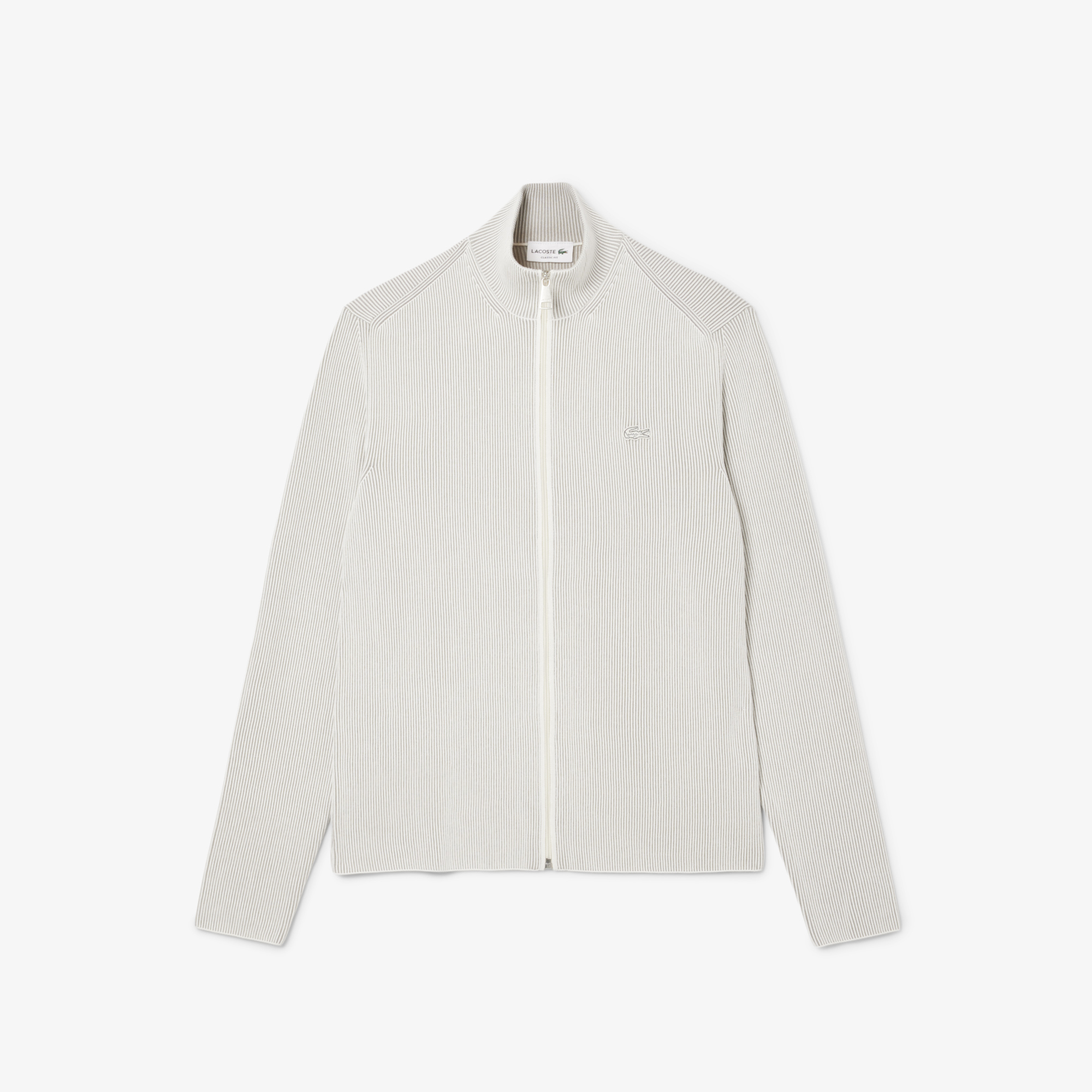 Мужской ребристый свитер на застежке Lacoste с высоким воротником AH9312 белый  Фото 4