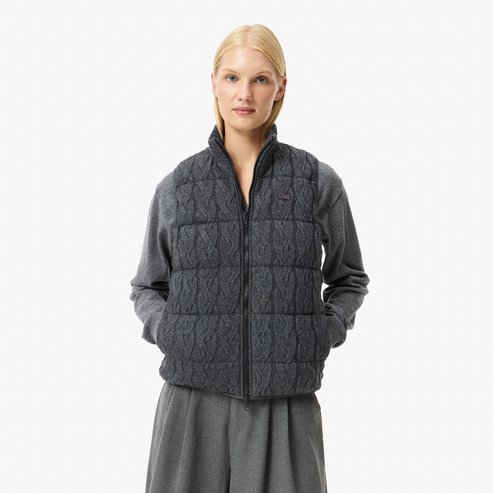 Женский утепленный двусторонний жилет Lacoste, серый, арт. bf2530