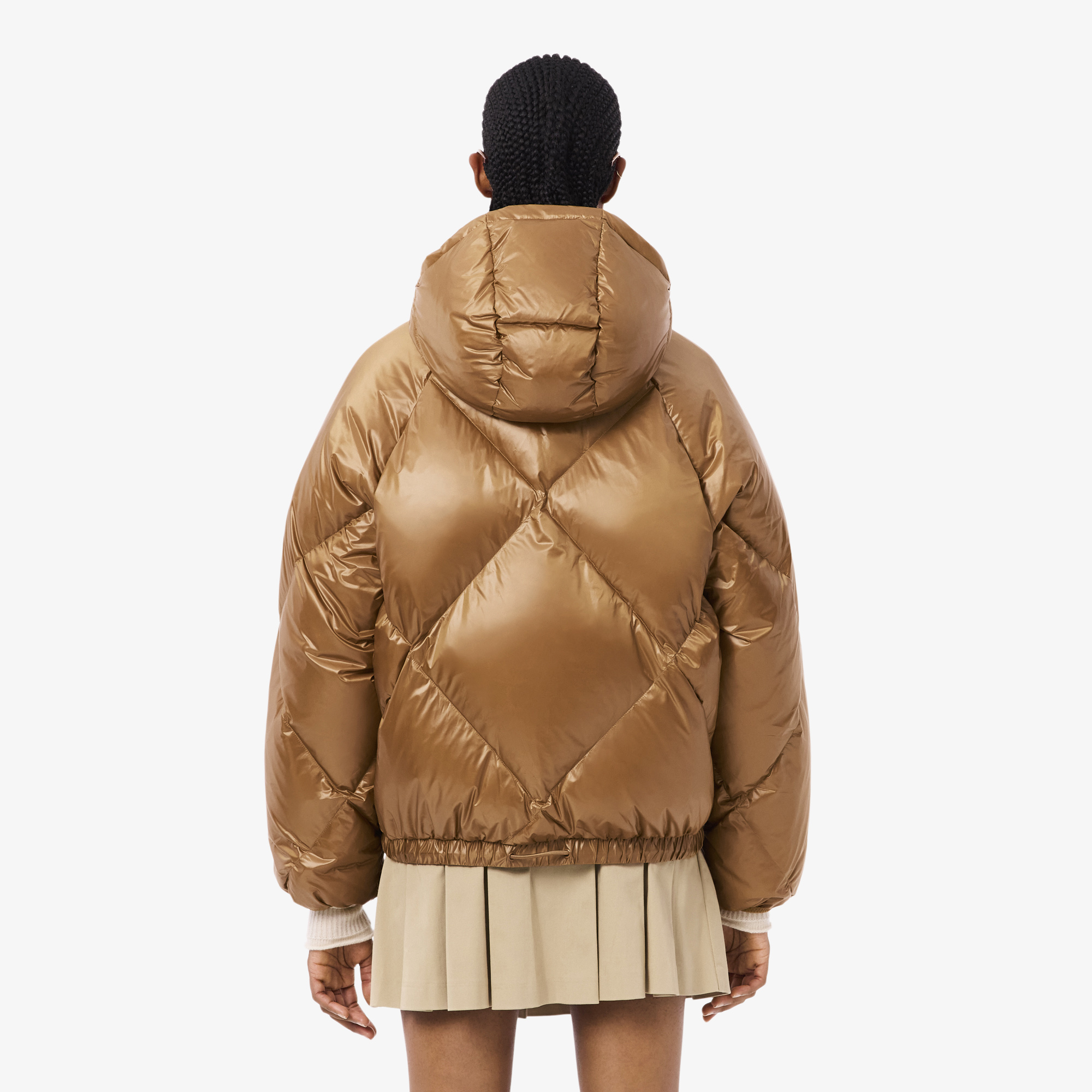 Женский дутый короткий пуховик Lacoste OVERSIZE FIT BF5326 коричневый  Фото 2