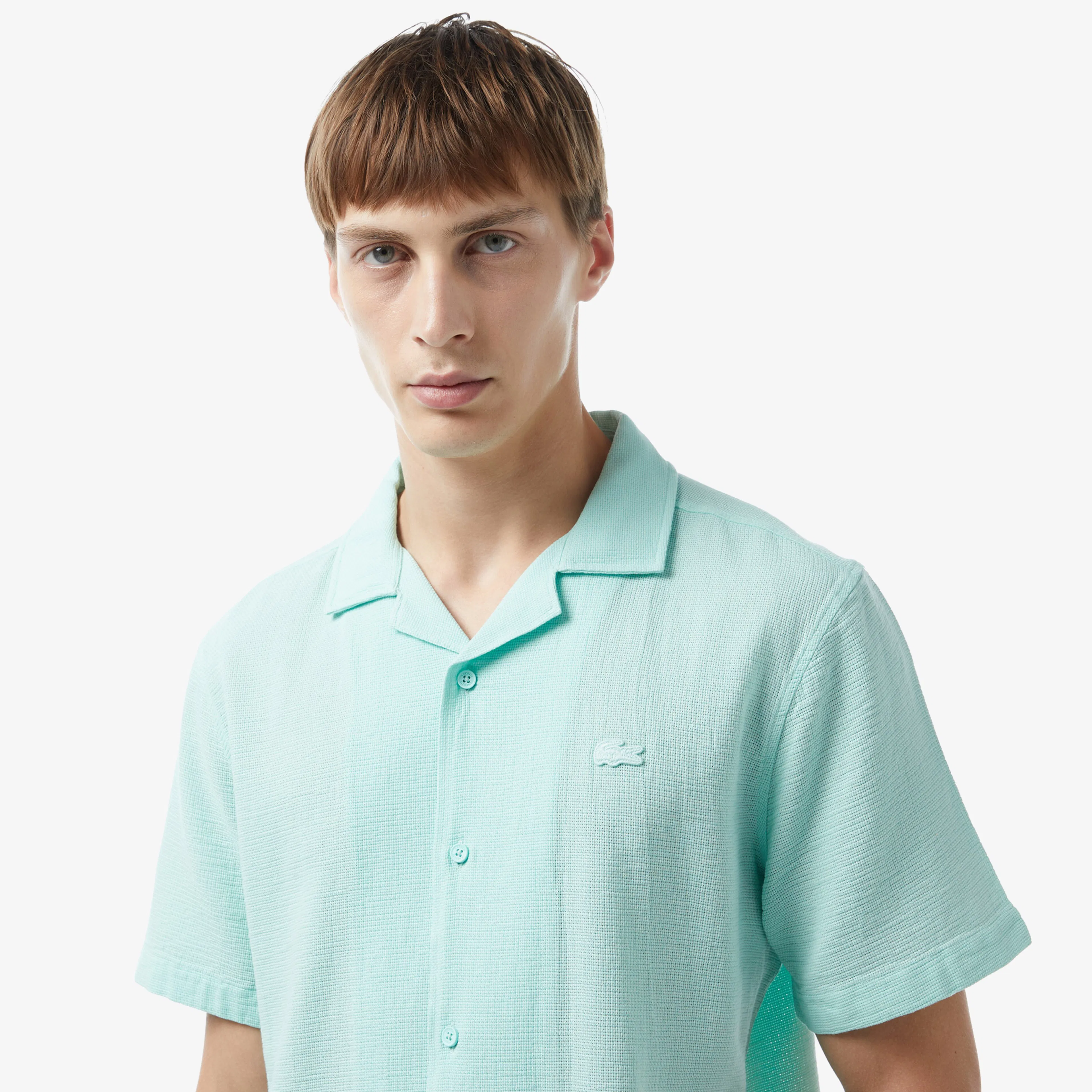 Мужская хлопковая рубашка Lacoste Loose Fit CH0446 зелёный  Фото 3