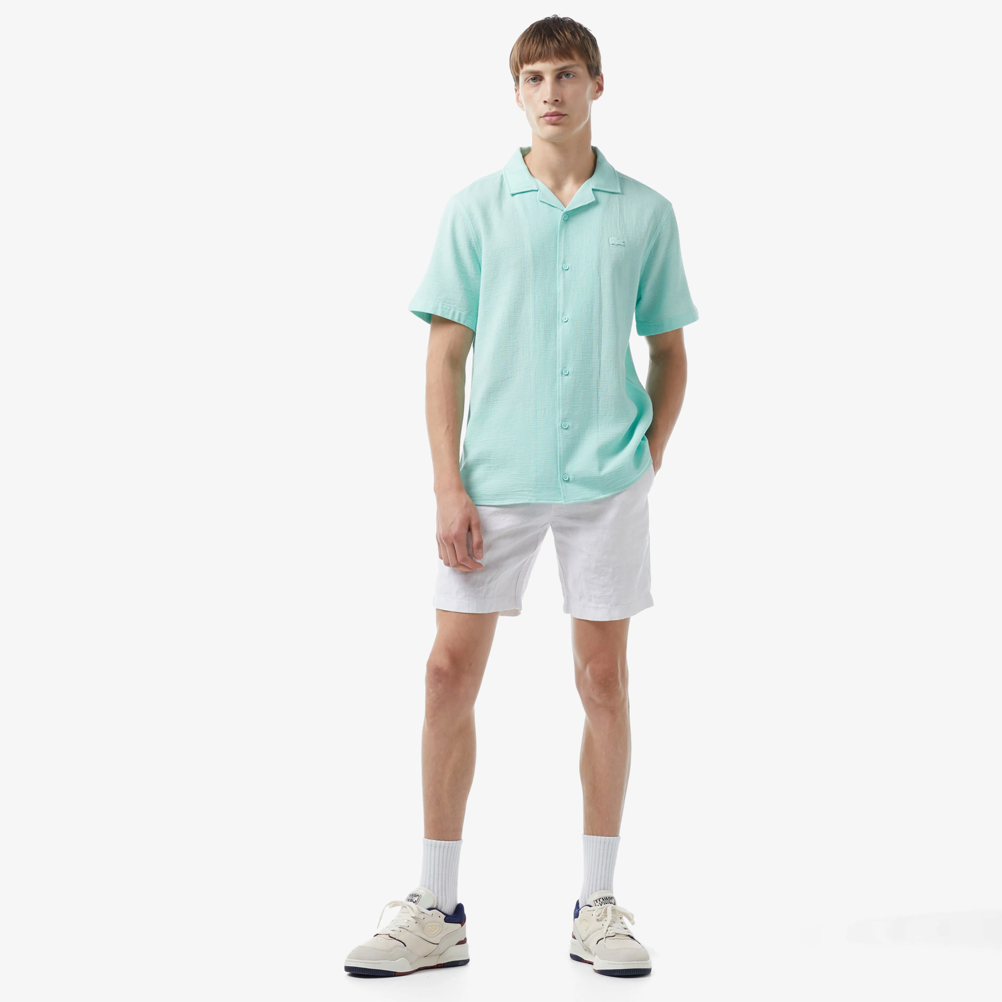 Мужская хлопковая рубашка Lacoste Loose Fit CH0446 зелёный  Фото 5