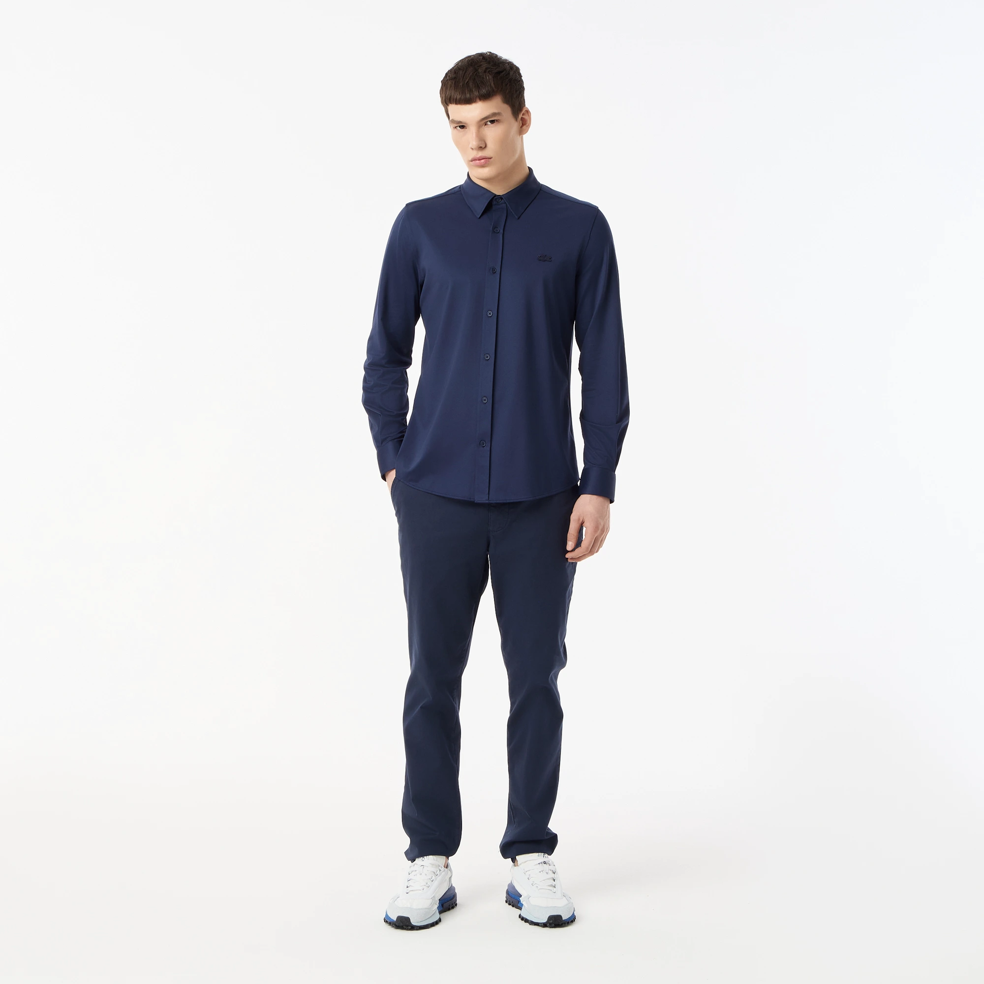 Рубашка унисекс Lacoste Unisex в полоску с вышивкой под крокодила