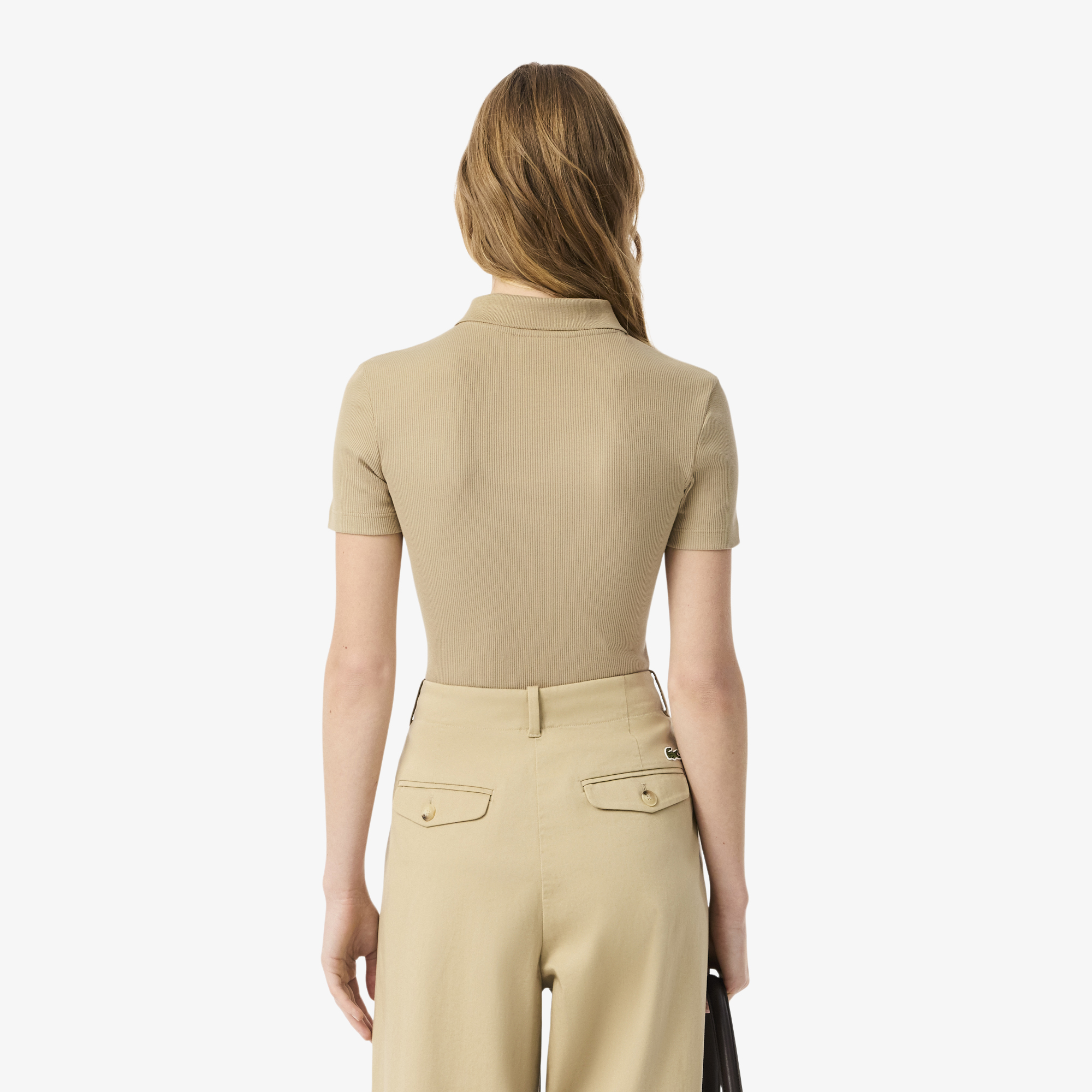 Женское поло Lacoste Slim Fit из органического хлопка DF5377 бежевый  Фото 2