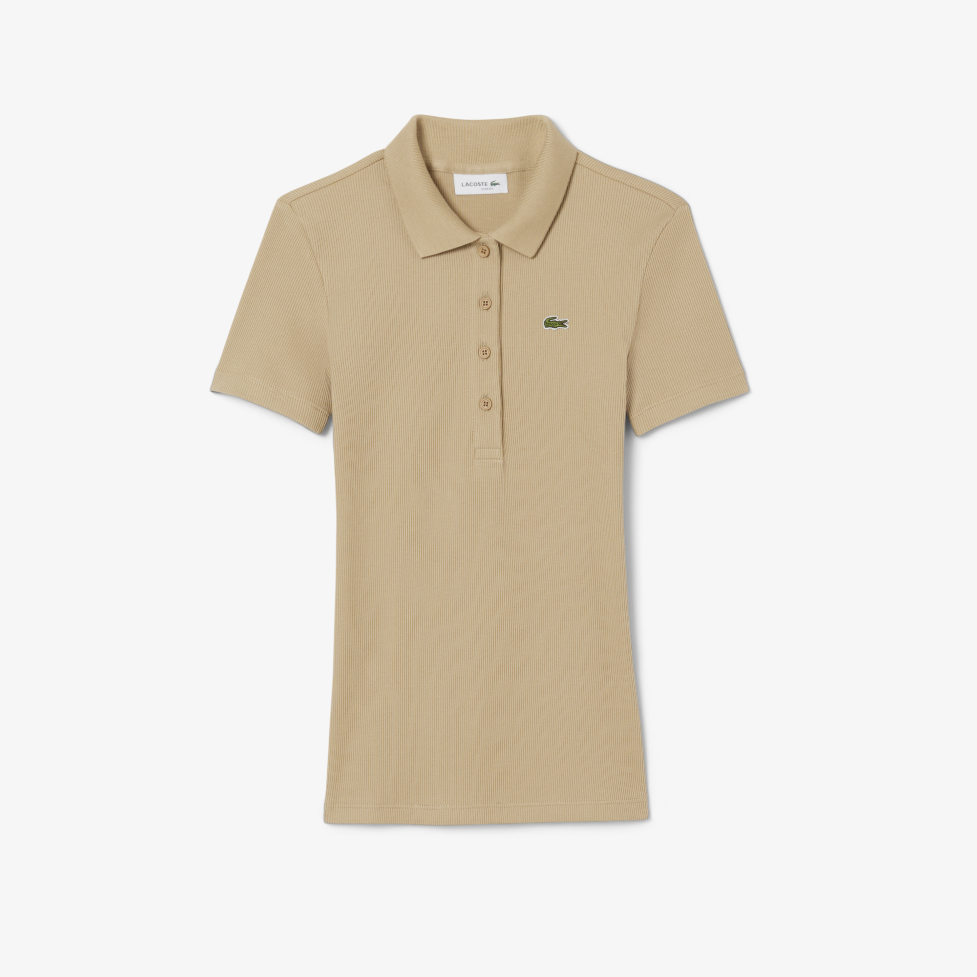 Женское поло Lacoste Slim Fit из органического хлопка DF5377 бежевый  Фото 4