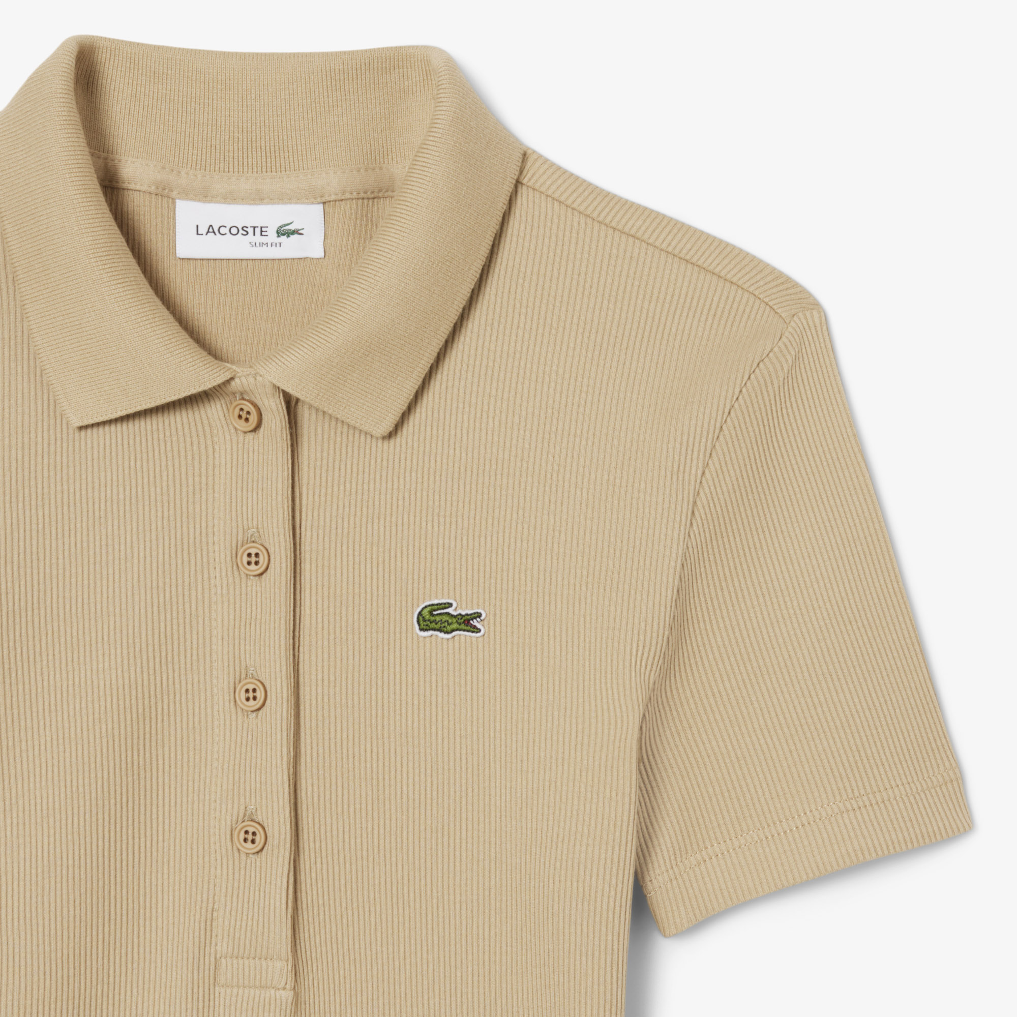 Женское поло Lacoste Slim Fit из органического хлопка DF5377 бежевый  Фото 5