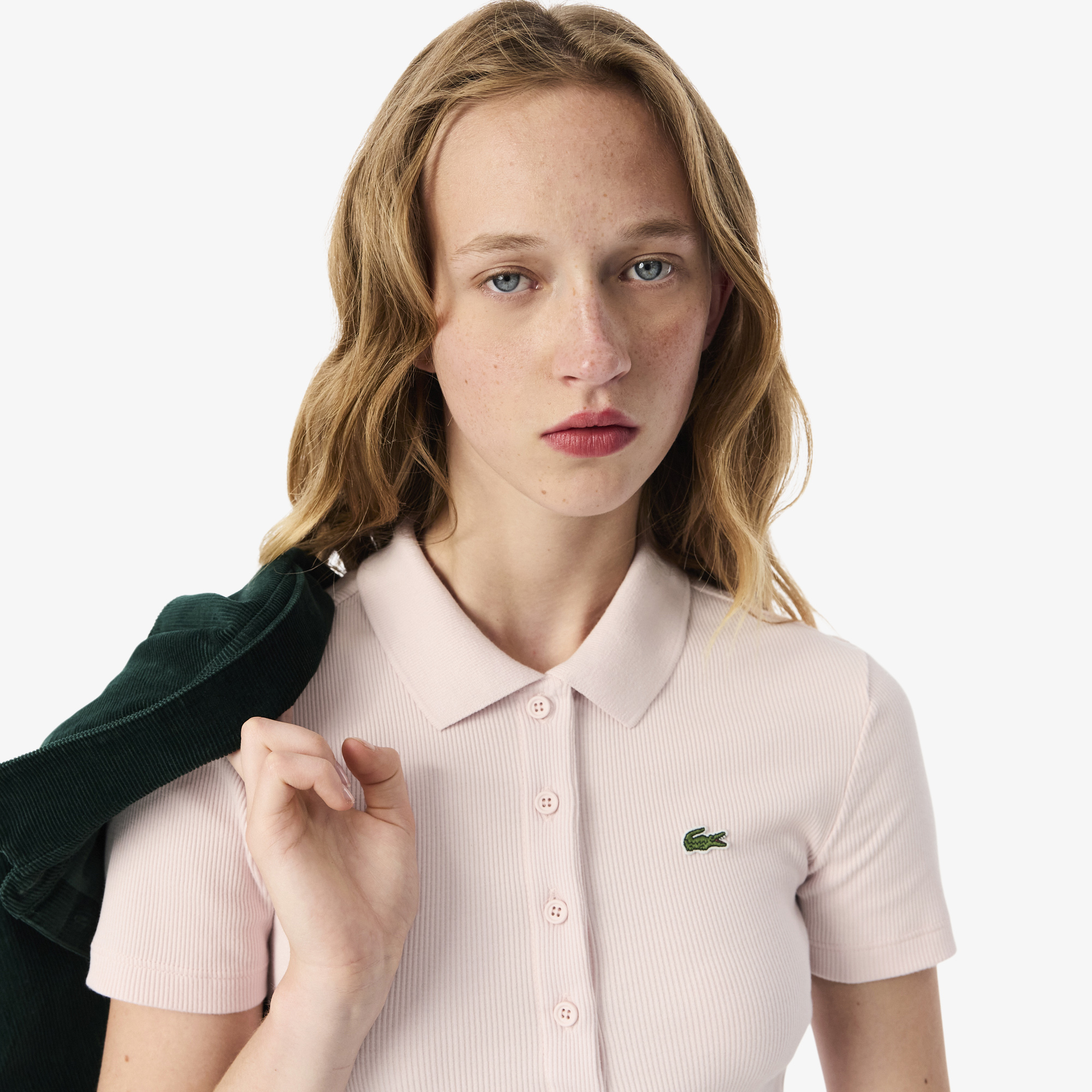 Женское поло Lacoste Slim Fit из органического хлопка DF5377 розовый  Фото 3