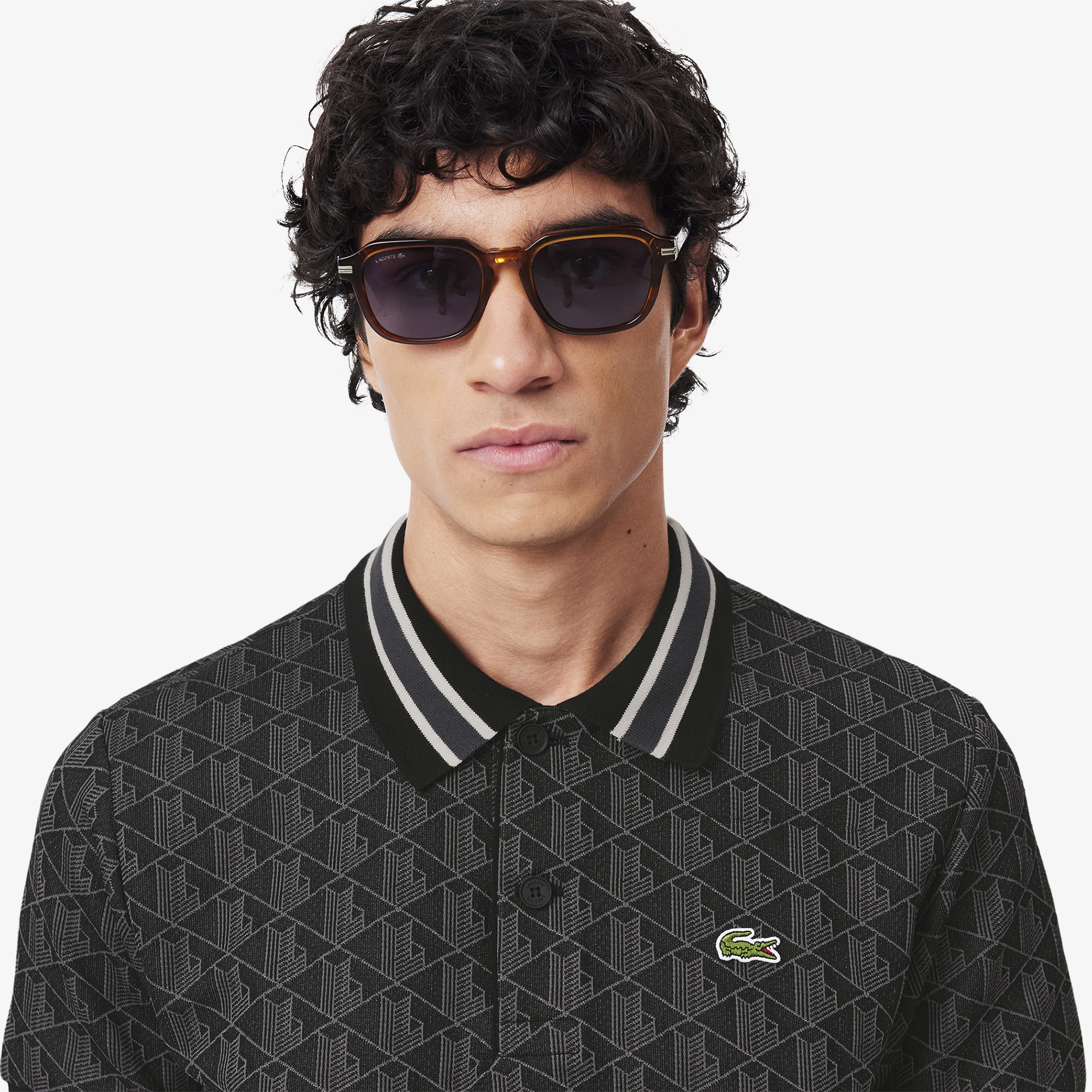 Мужское поло Lacoste Classic Fit с монограммой DH1417 серый  Фото 3