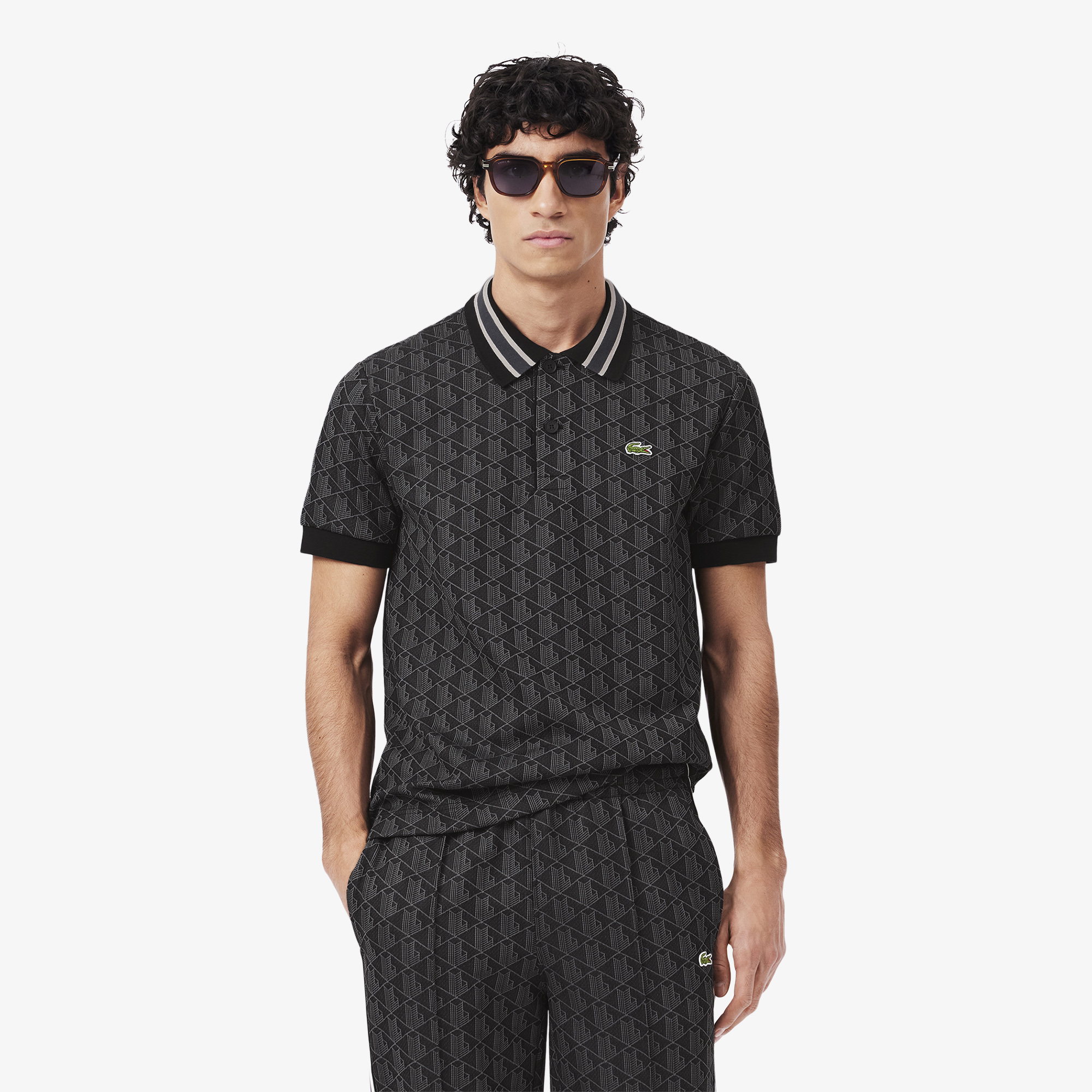 Мужское поло Lacoste Classic Fit с монограммой DH1417 серый 