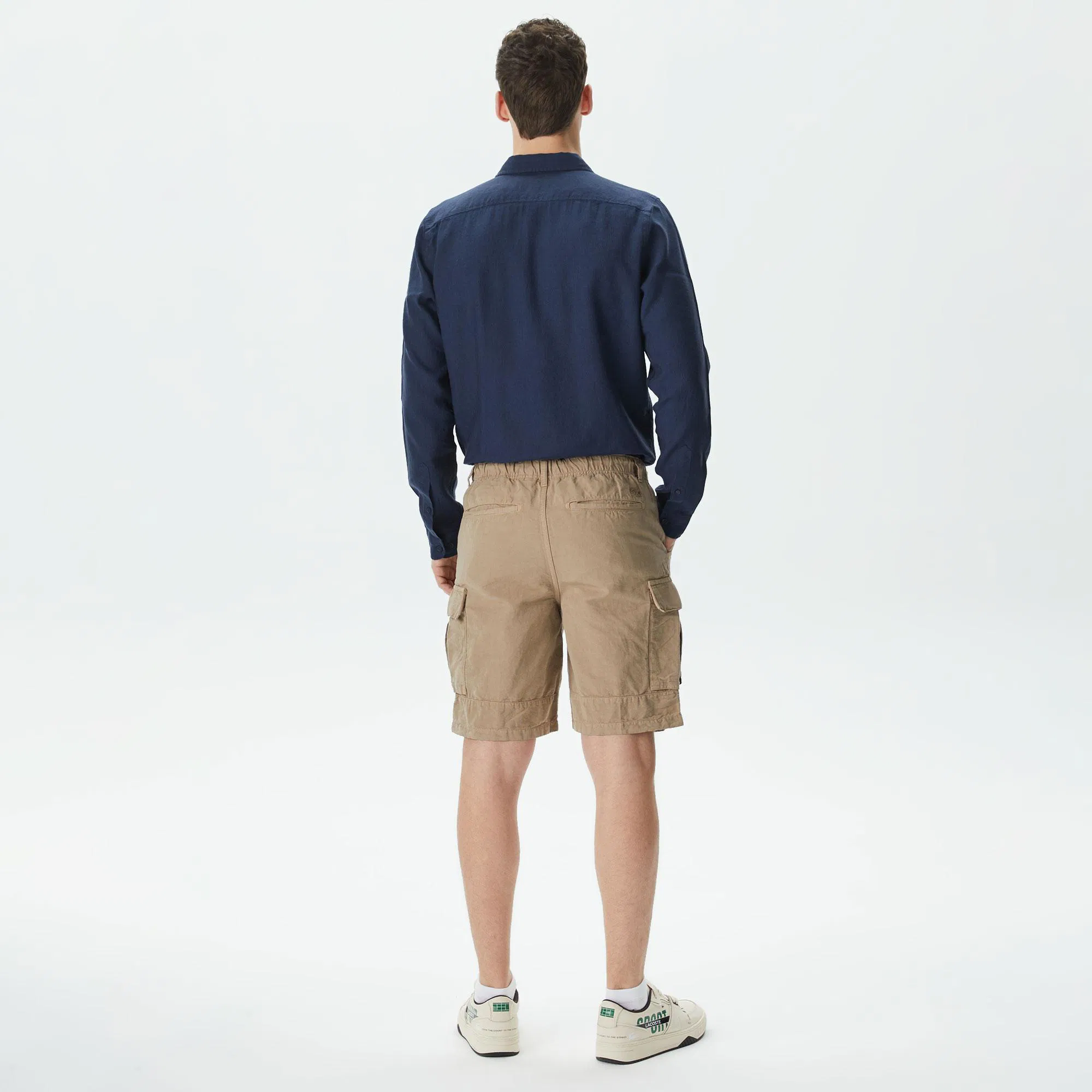 Мужские шорты Lacoste из хлопка и льна FH0452 бежевый  Фото 2