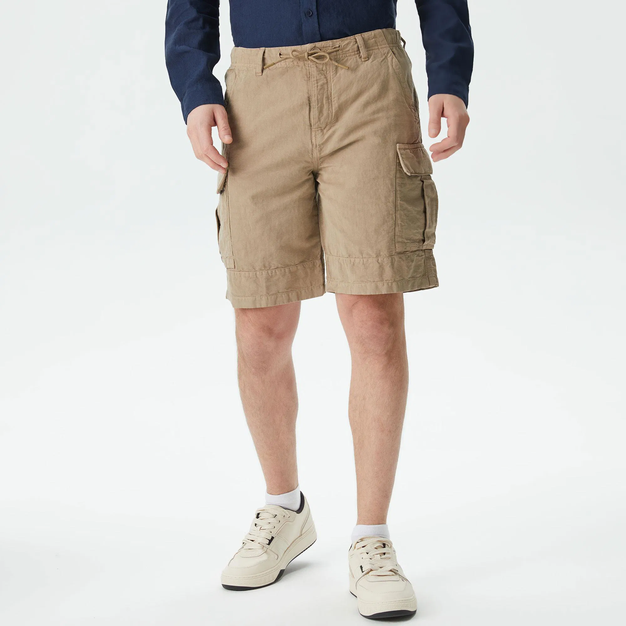 Мужские шорты Lacoste из хлопка и льна FH0452 бежевый  Фото 3