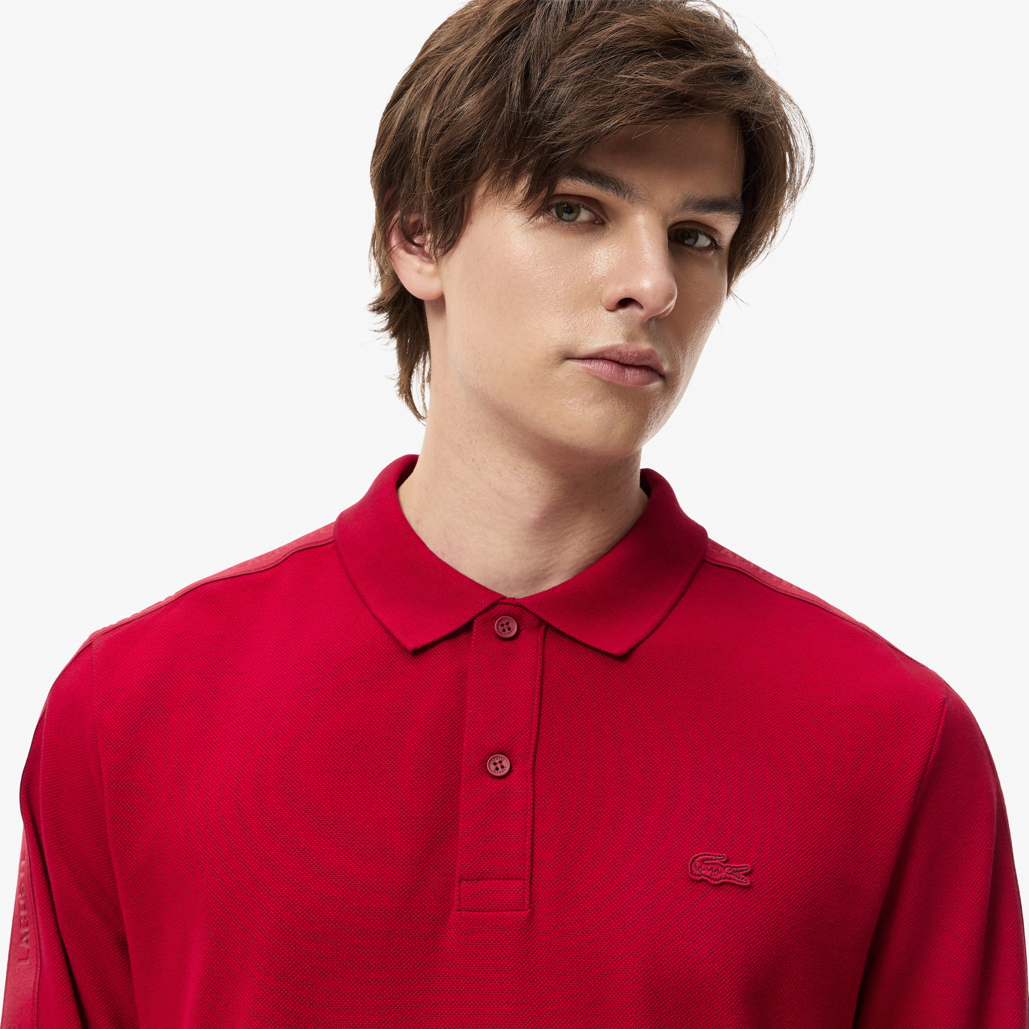 Мужская хлопковая рубашка-поло Lacoste PH2615 бордовый  Фото 3