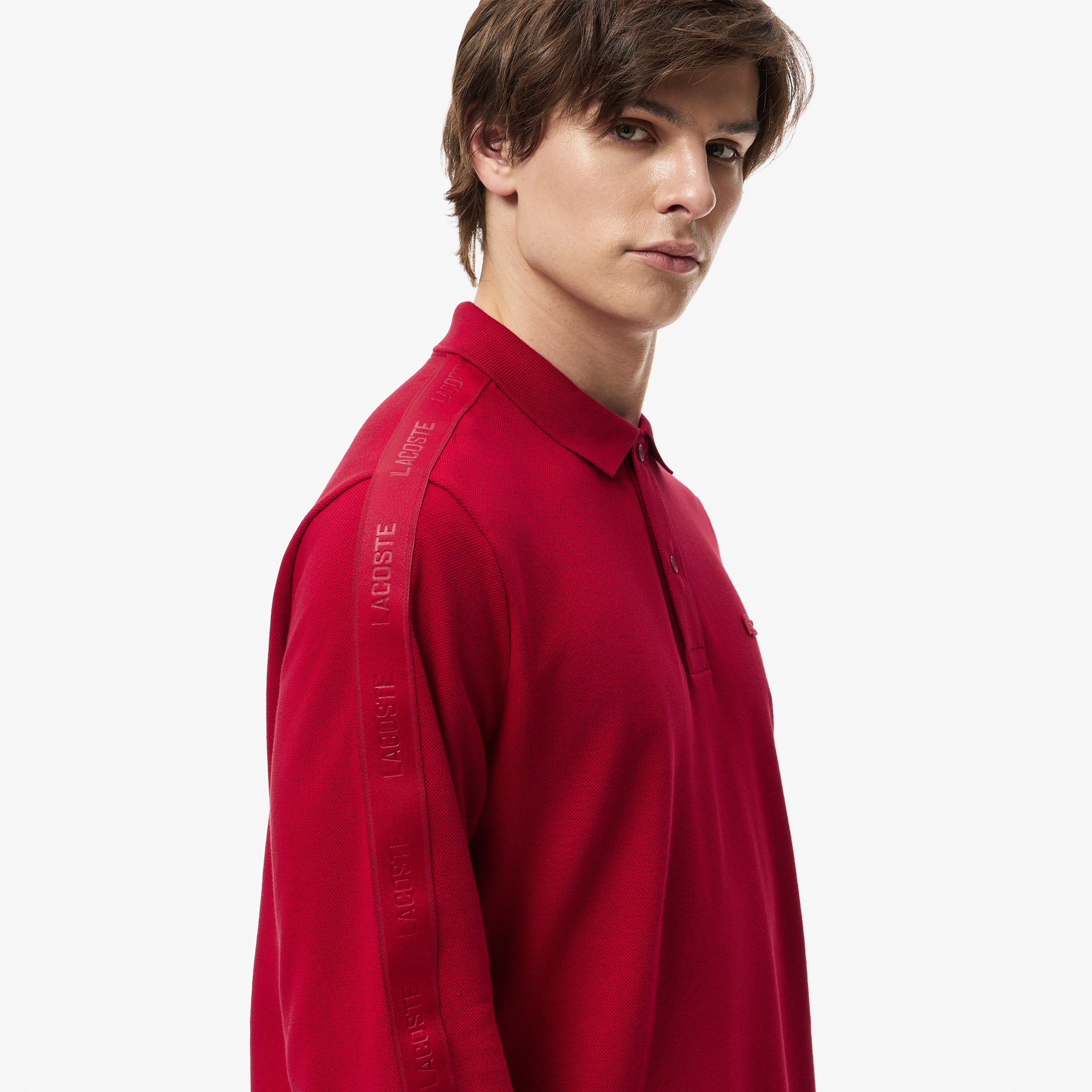 Мужская хлопковая рубашка-поло Lacoste PH2615 бордовый  Фото 4