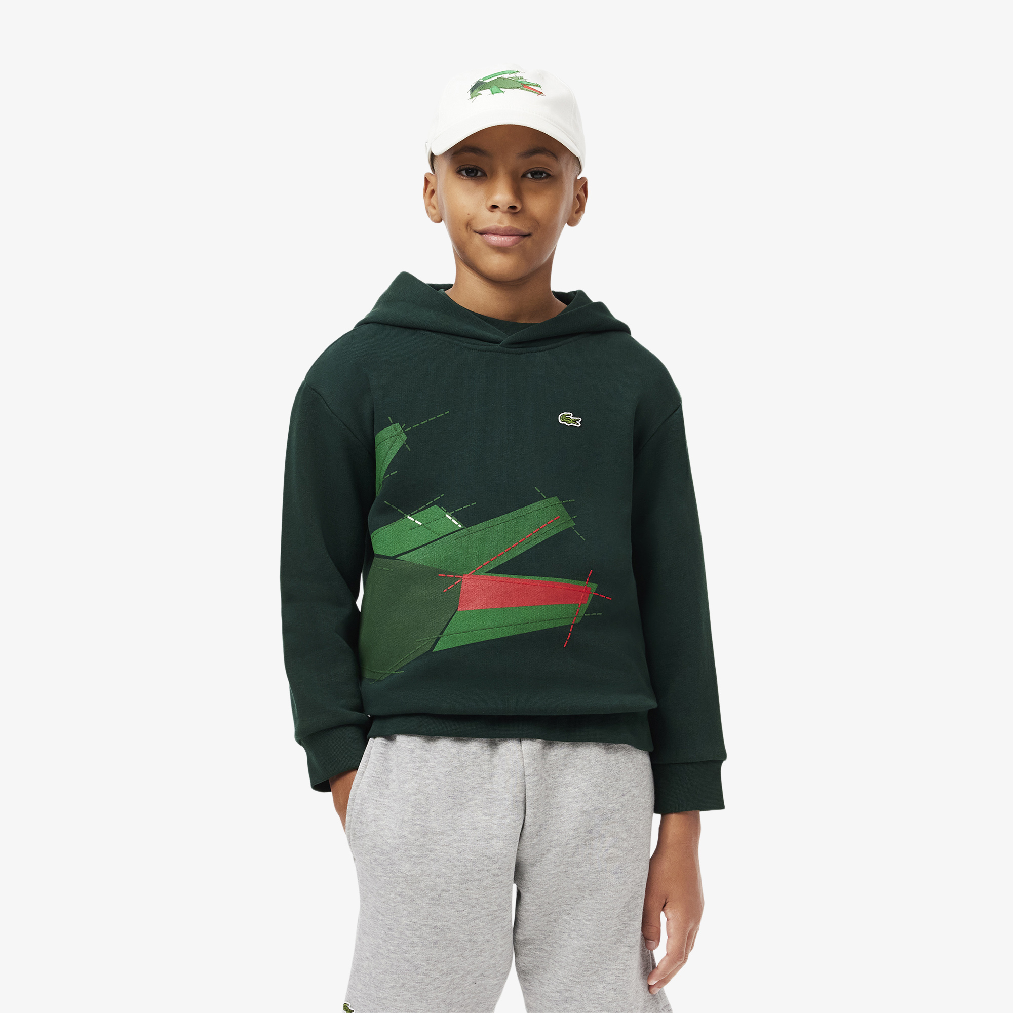Детская флисовая толстовка Lacoste с капюшоном, зеленый, арт. sj2561