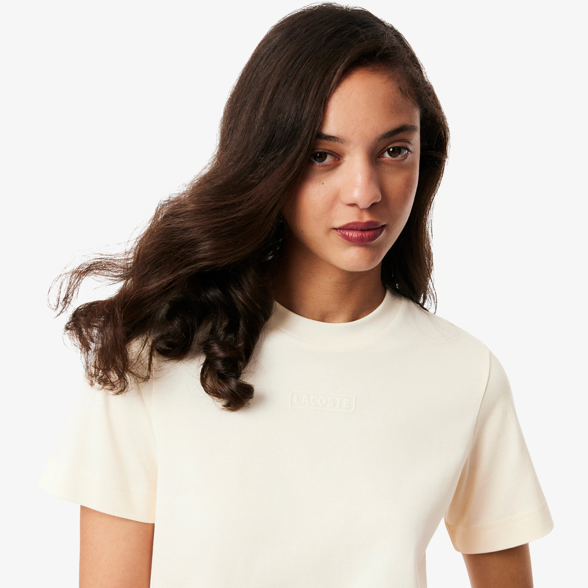 Женская футболка Lacoste из хлопка TF0355 белый  Фото 3