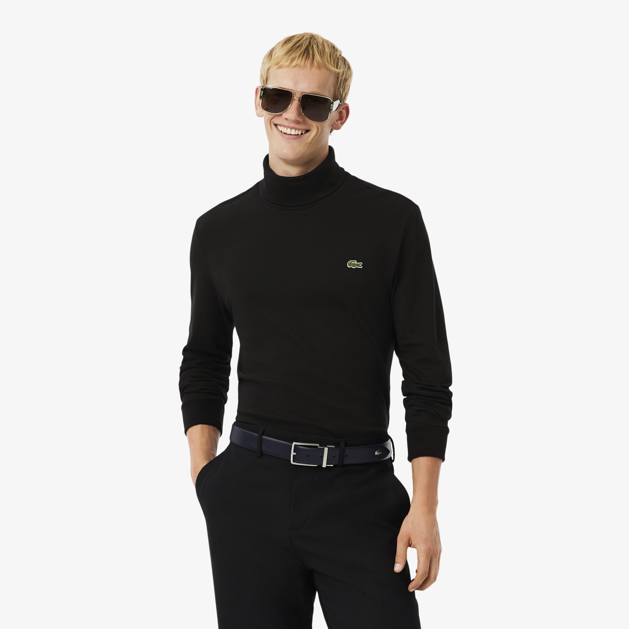 Мужской лонгслив Lacoste с высоким воротом, черный, арт. uh2828